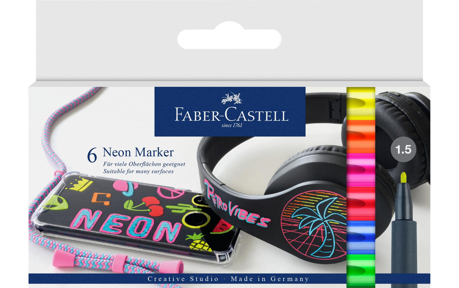 Faber-Castell Non-Permanent-Marker – Rundspitze 1,5 mm – Sortiert – 6er-Set – Trocken abwischbar