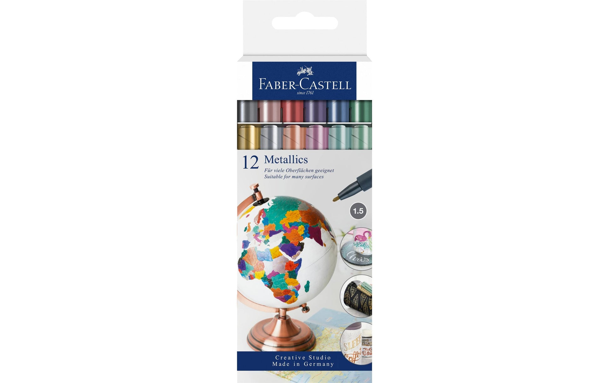 Faber-Castell Non-Permanent-Marker Metallic – Rundspitze 1,5 mm – sortiert – 12er-Set – für dunkles Papier