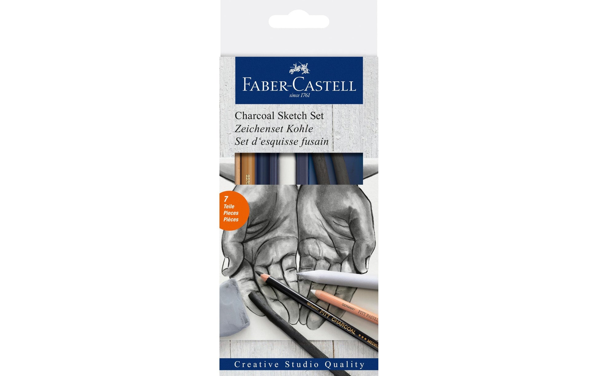 Faber-Castell Zeichenset Kohle – Pastell, Weiss, 7-teiliges Set