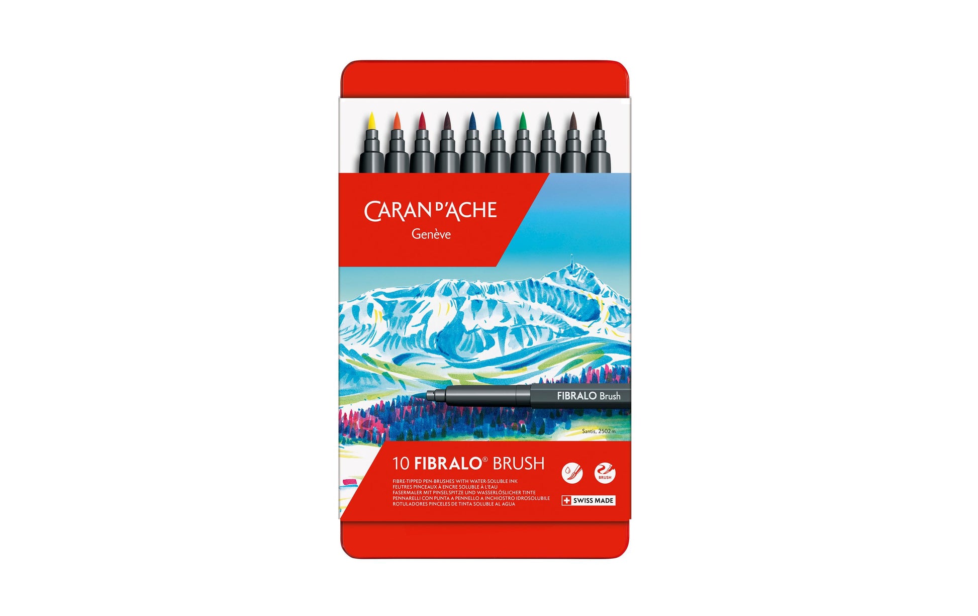Caran d-Ache Fasermaler Fibralo Brush, Strichbreite 0,5–5 mm, auswaschbar, 10 Farben