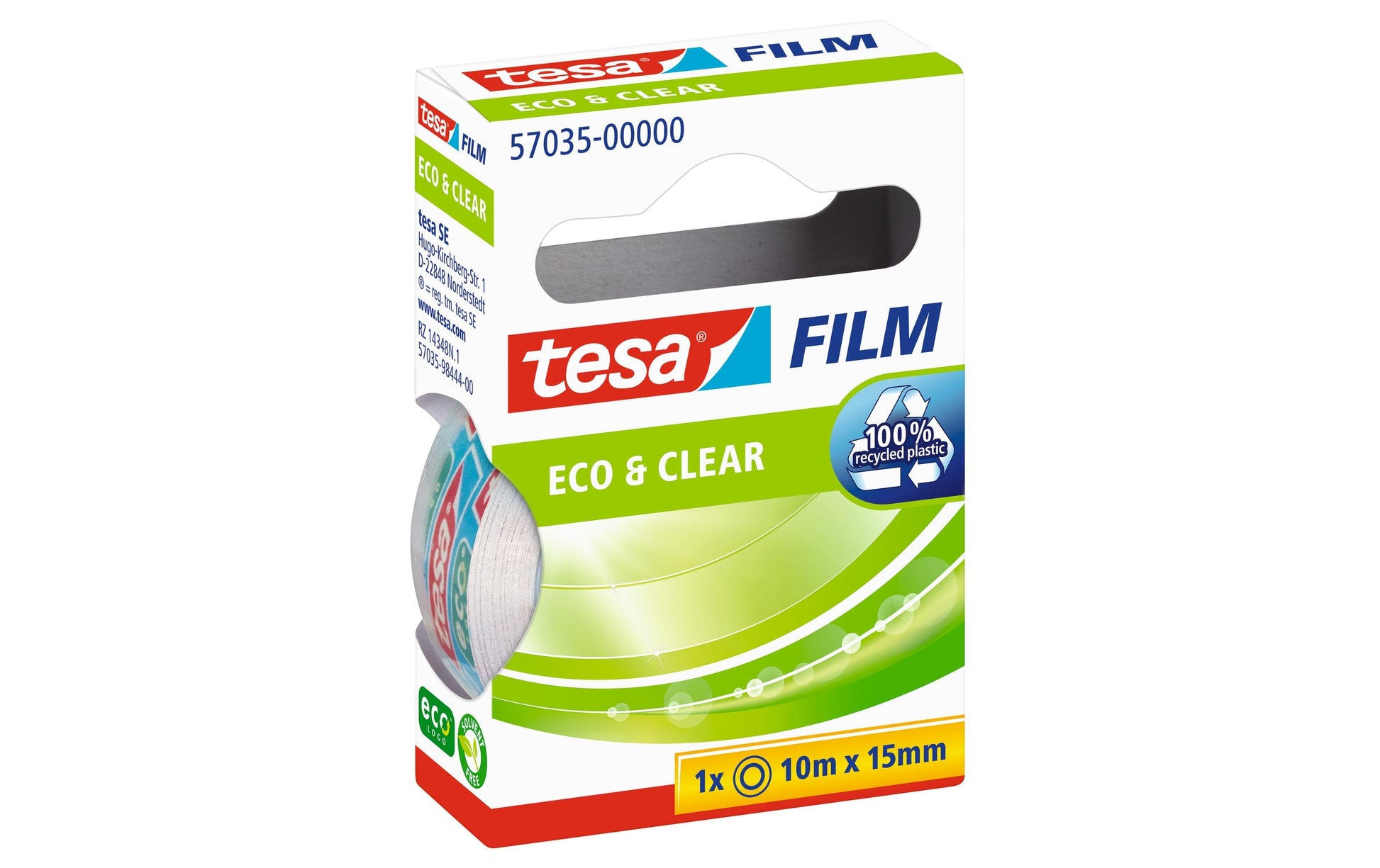 TESA Klebeband eco & clear – permanent, klar, Kunststoff, 15 mm × 10 m, Kern Ø 26 mm, 1 Rolle