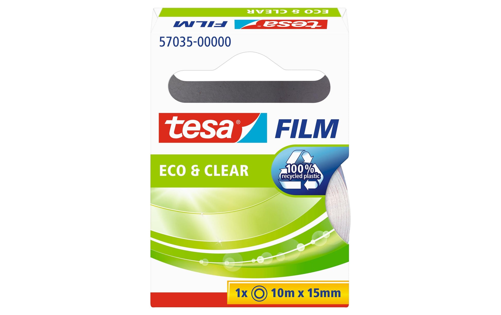TESA Klebeband eco & clear – permanent, klar, Kunststoff, 15 mm × 10 m, Kern Ø 26 mm, 1 Rolle