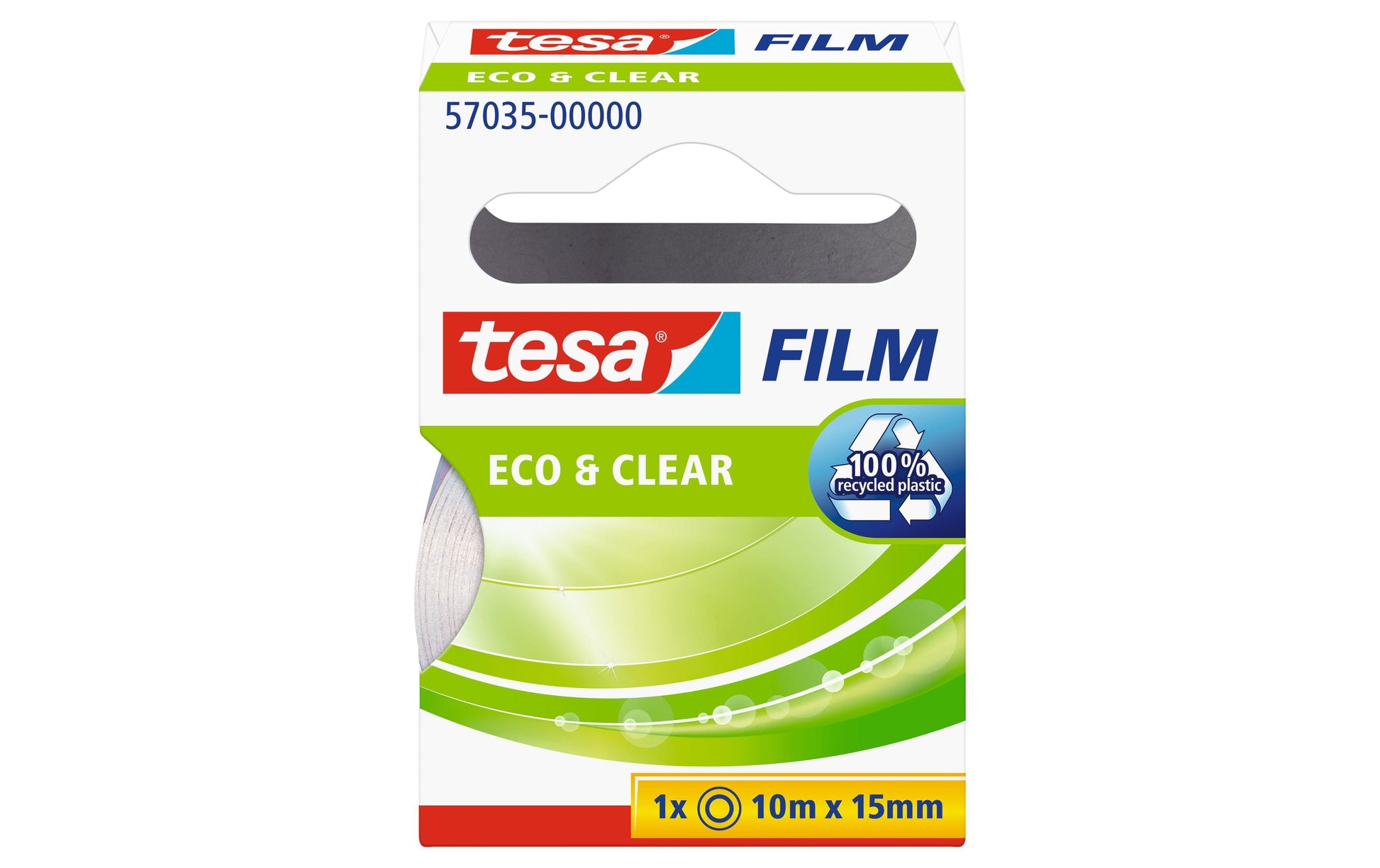 TESA Klebeband eco & clear – permanent, klar, Kunststoff, 15 mm × 10 m, Kern Ø 26 mm, 1 Rolle