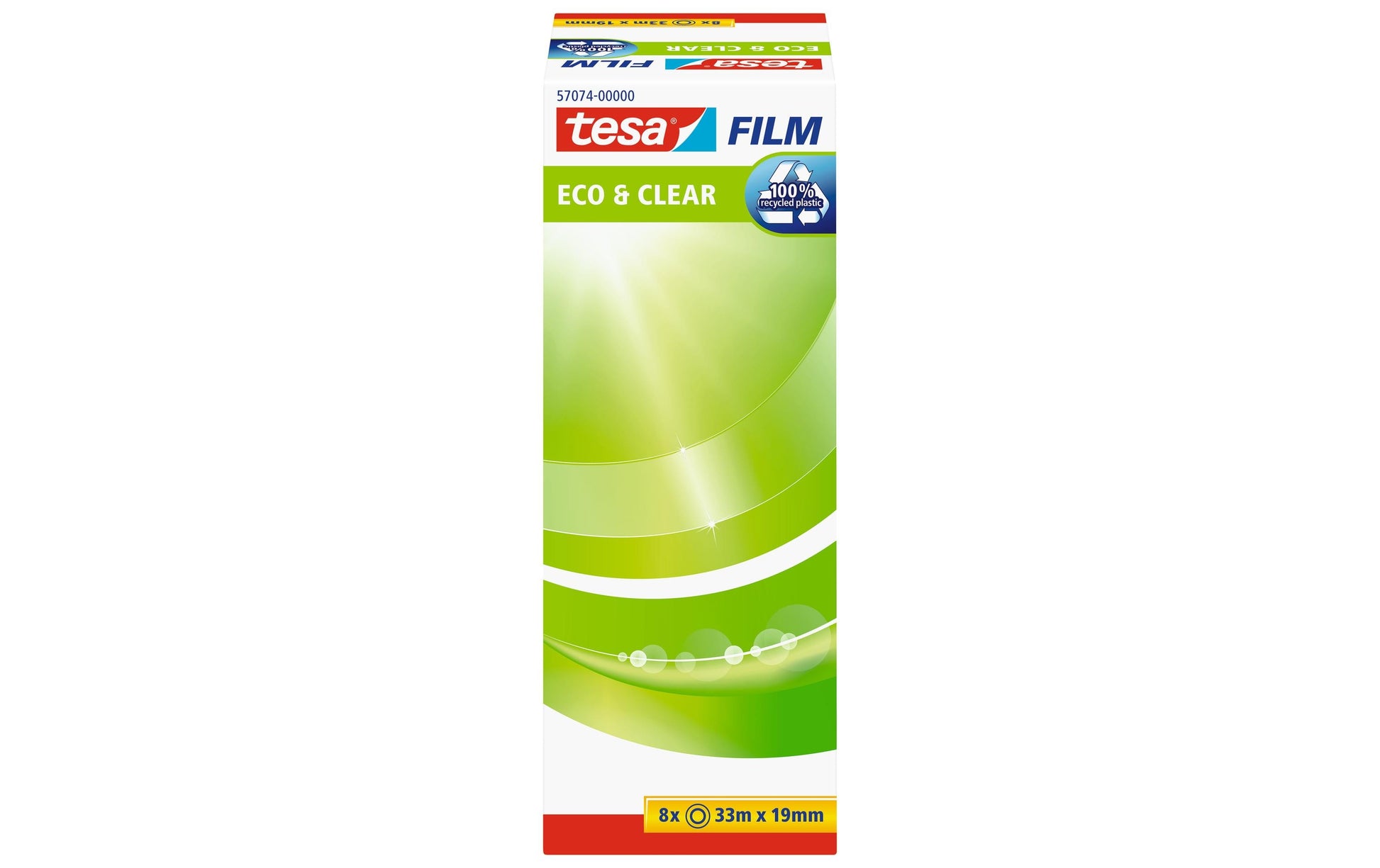 TESA Klebeband eco & clear – permanent, Kunststoff, 19 mm × 33 m, Kern Ø 26 mm, 8 Rollen