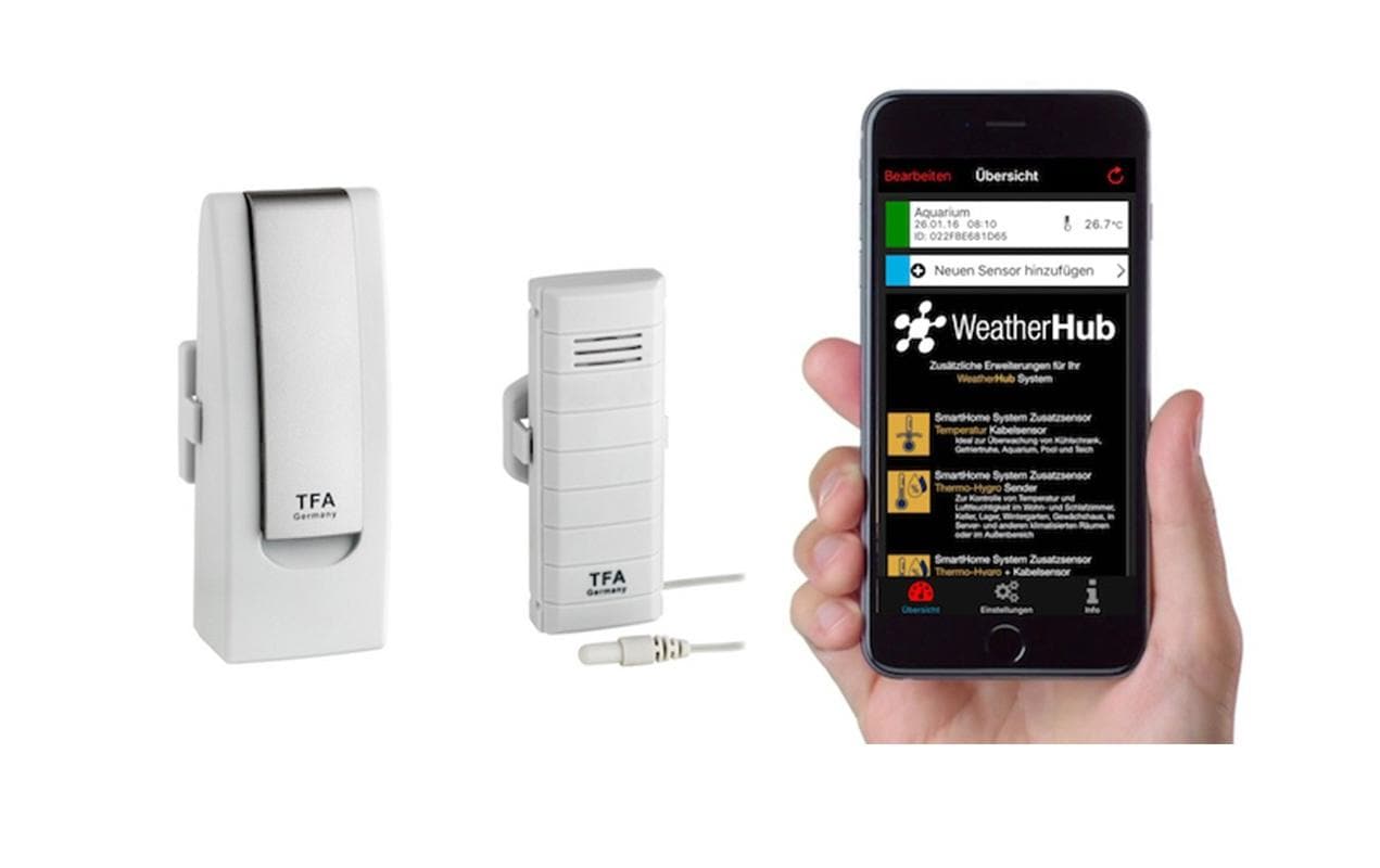TFA-Dostmann WeatherHub SET2 Temperatur-/Feuchtesensor – Kabelgebunden, −30–60 °C, Innen/Aussen