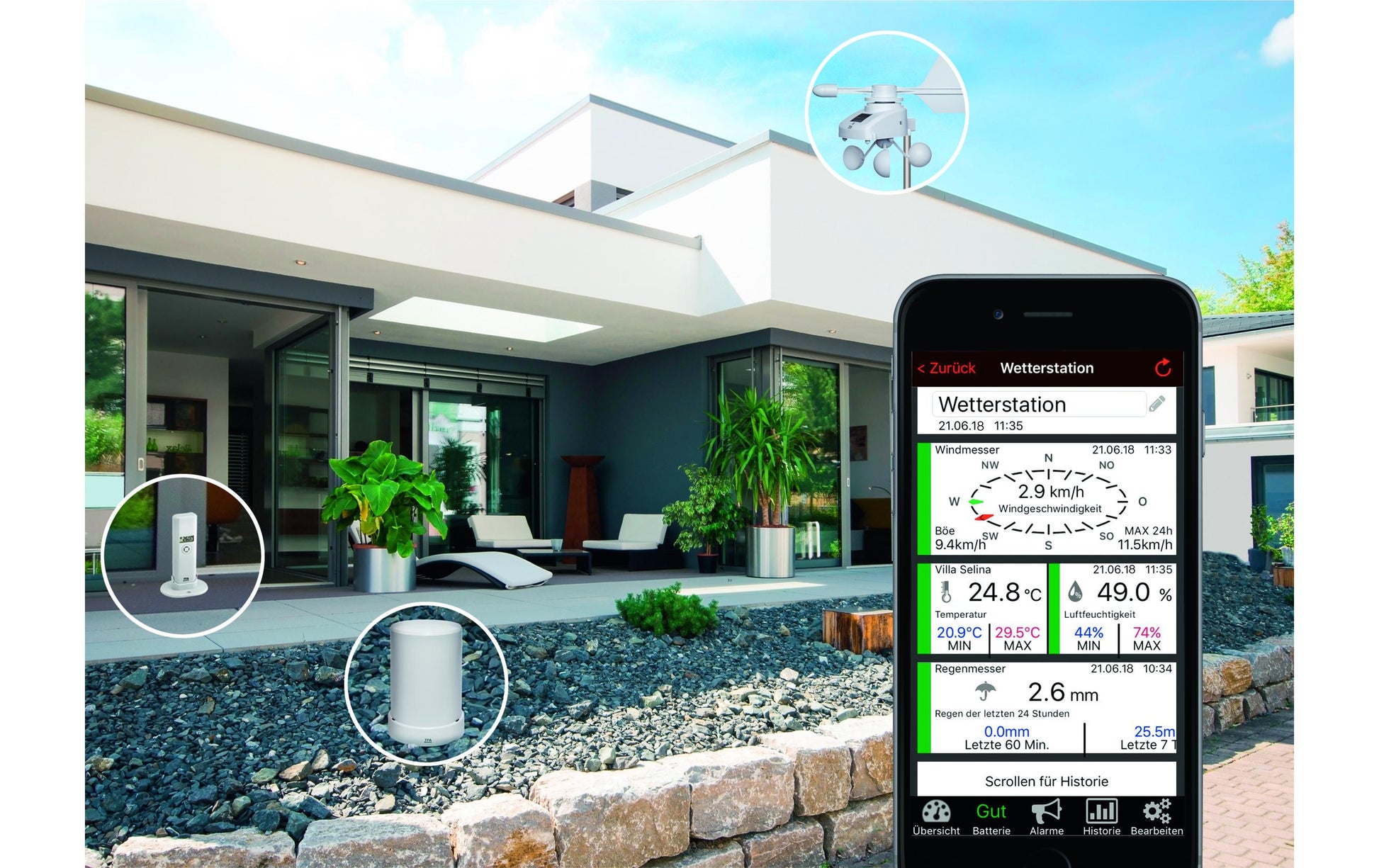 TFA-Dostmann WeatherHub SET5 – Smart-Hub/Bridge – WLAN, 868 MHz, Feuchte, Regen, Temperatur, Wind – Weiss