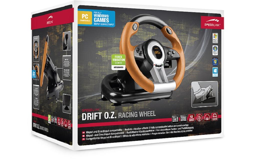 SPEEDLINK DRIFT O.Z. SL6695BKO – Gamepad – USB (kabelgebunden), Lenkrad mit Pedalen, 12 Tasten, Vibration – für PC