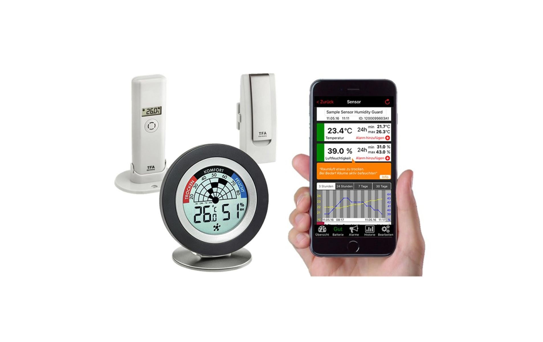 TFA-Dostmann WeatherHub SET8 – Wetterstation, innen/aussen, Hygrometer, inkl. Aussensensor – Weiss