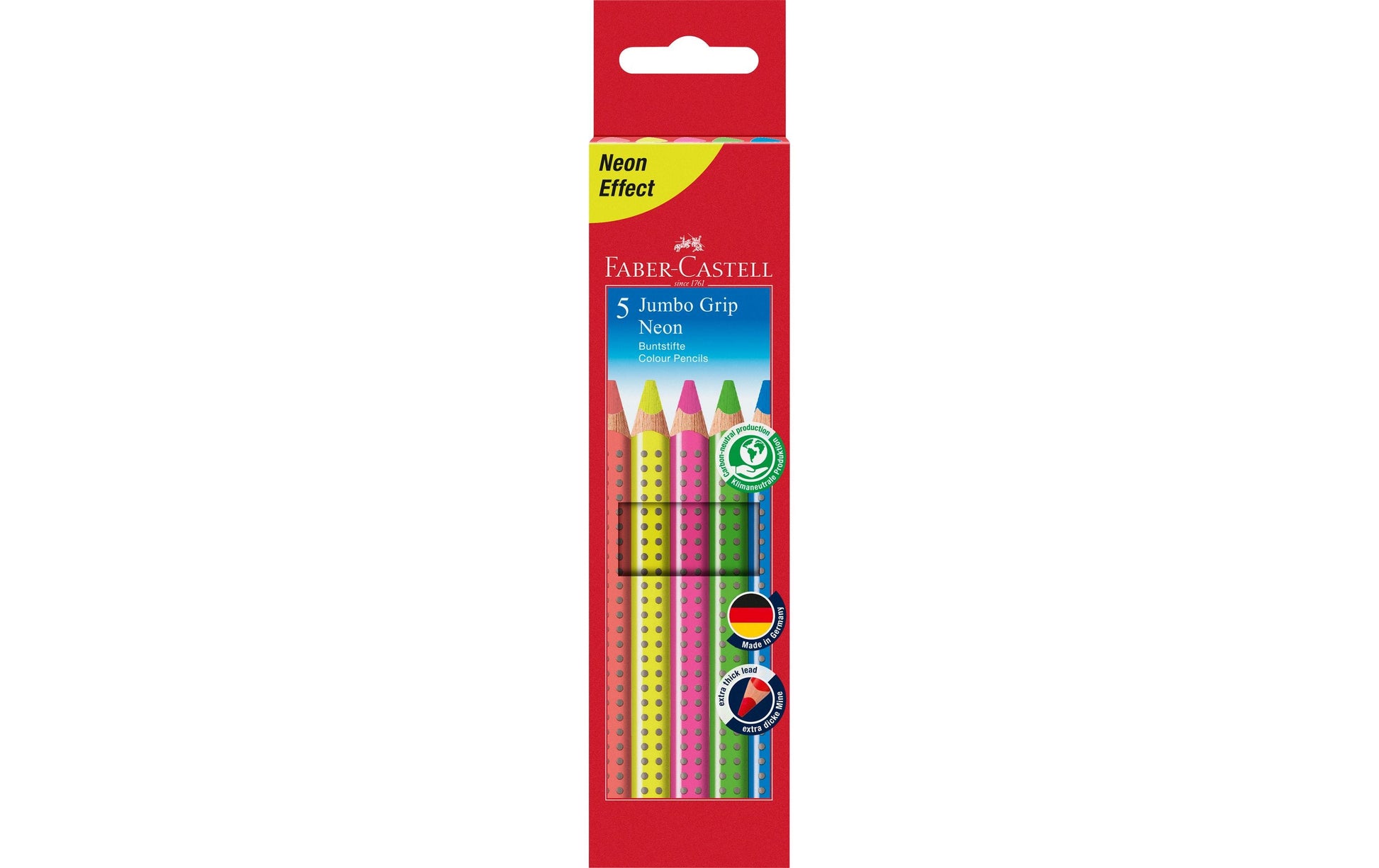 Faber-Castell Aquarellfarbstifte Jumbo Grip – 5 Farben, im Kartonetui, Ø 5,3 mm, dreikantig, FSC