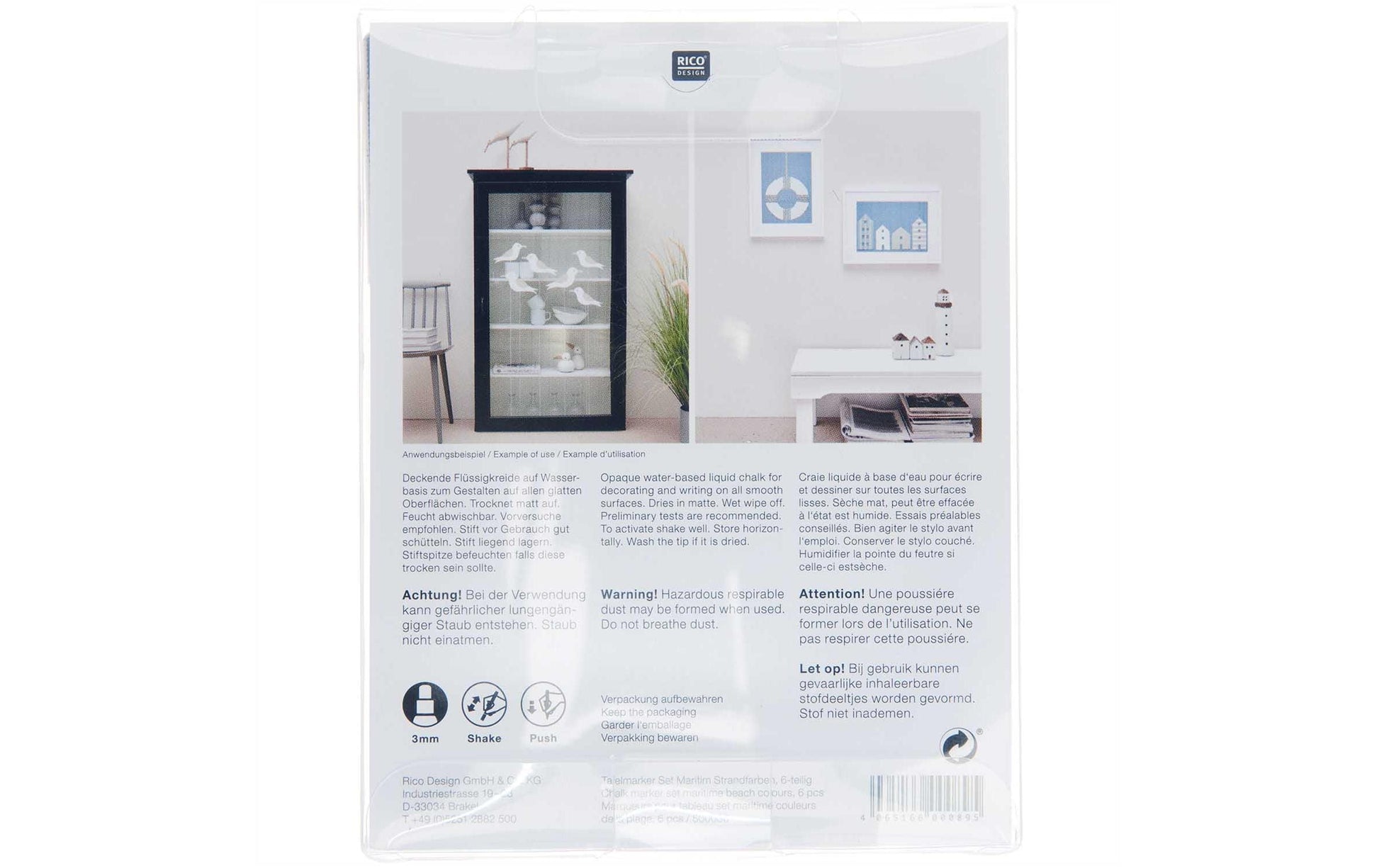 Rico Design 500030 Kreidemarker – 3 mm – 6er-Set, Beige/Blau/Grün, für Glas/Tafel