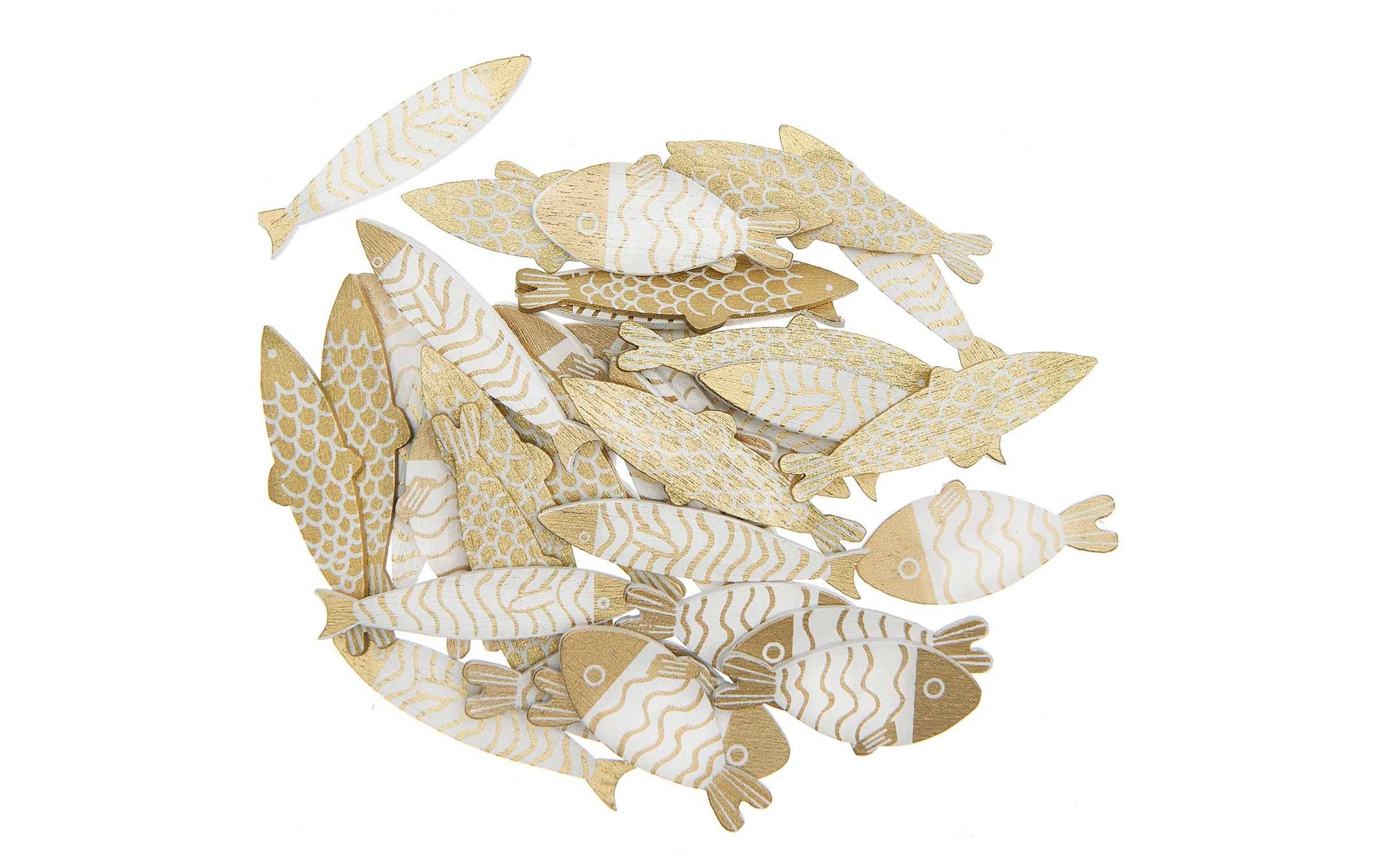 Rico Design Streudeko, Fische, Holz (Pappel), Gold, Weiss, Set à 36