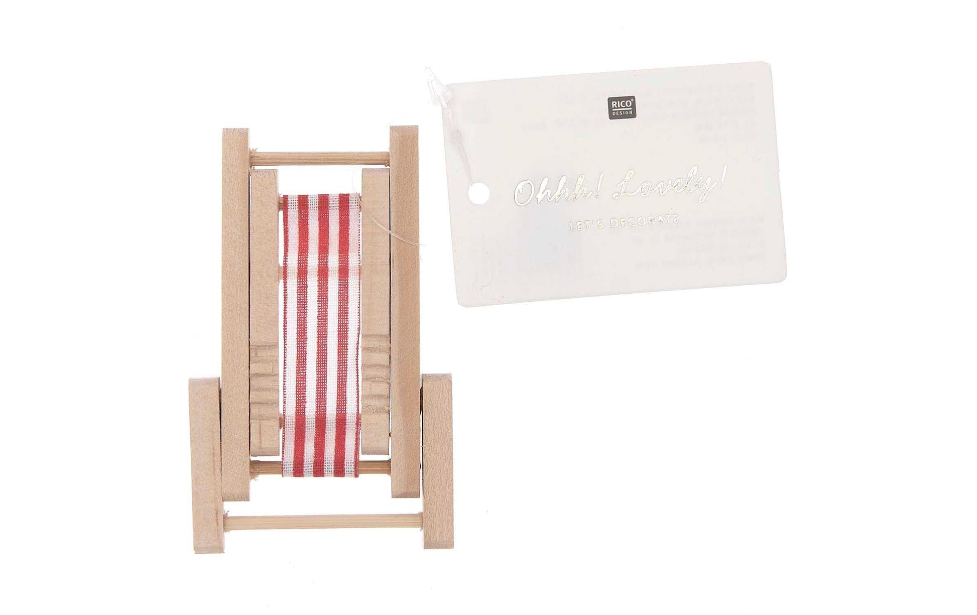 Rico Design Mini Möbel Liegestuhl – 4,5 × 7 cm – Stoff & Holz, mehrfarbig, 1 Stück