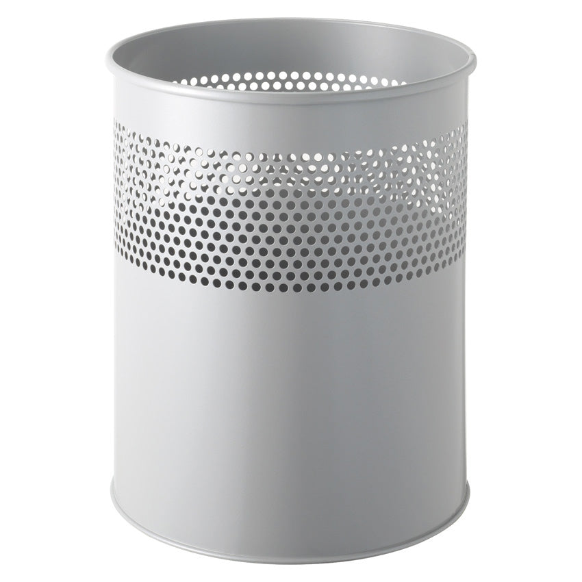 Helit Papierkorb the dot – 15 l – Stahl, grau – Ø 255 × H 321 mm