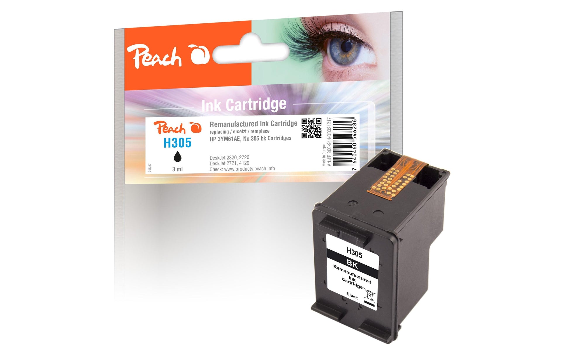 Peach 305 Schwarz Tintenpatrone (Kompatibel) – 120 Seiten – für HP DeskJet 2700 Serie, Envy 6010/6012/6015 …