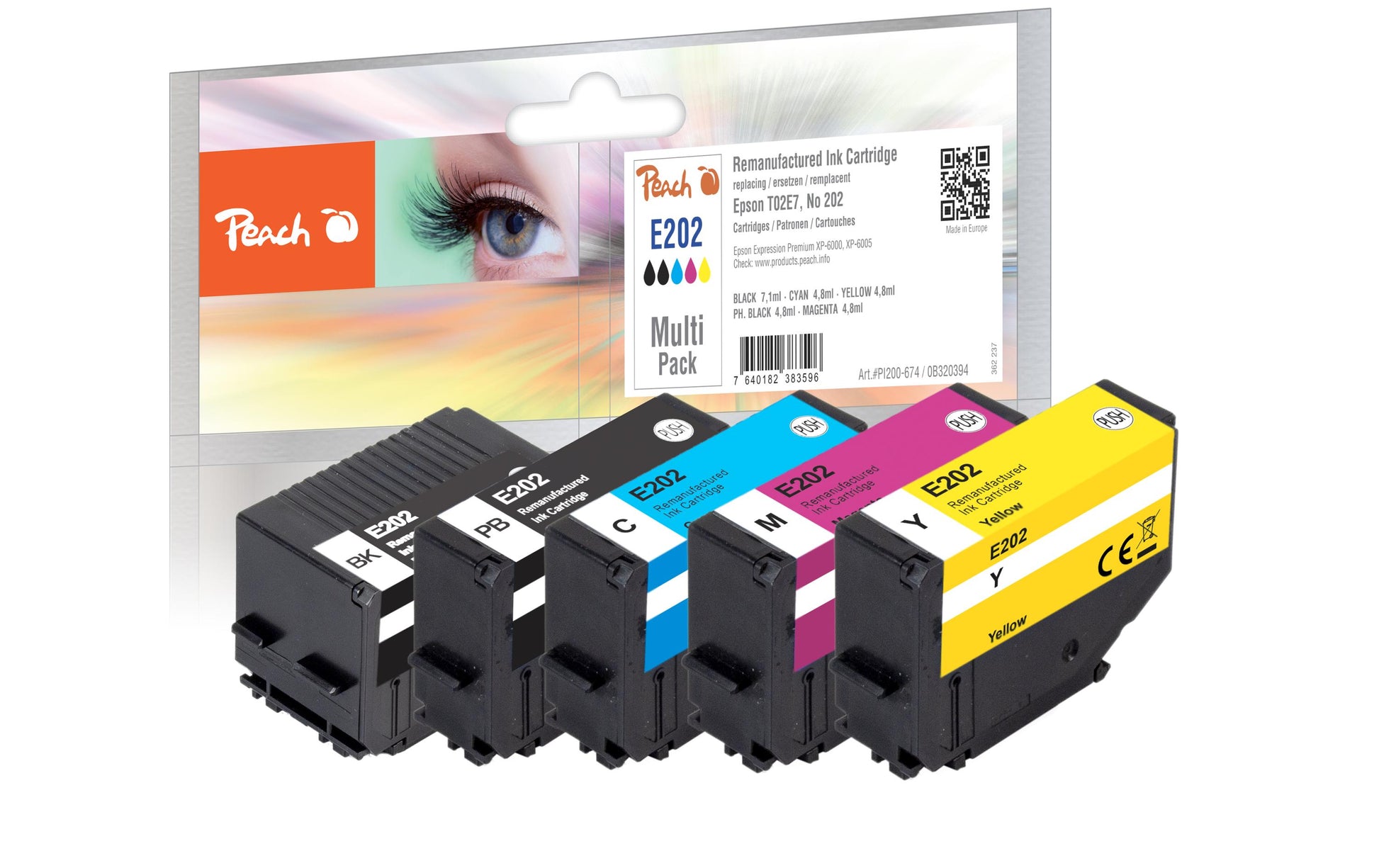 Peach 202 Tintenpatronen-Multipack, Schwarz/Cyan/Magenta/Gelb (Kompatibel) – für Epson Expression Premium…