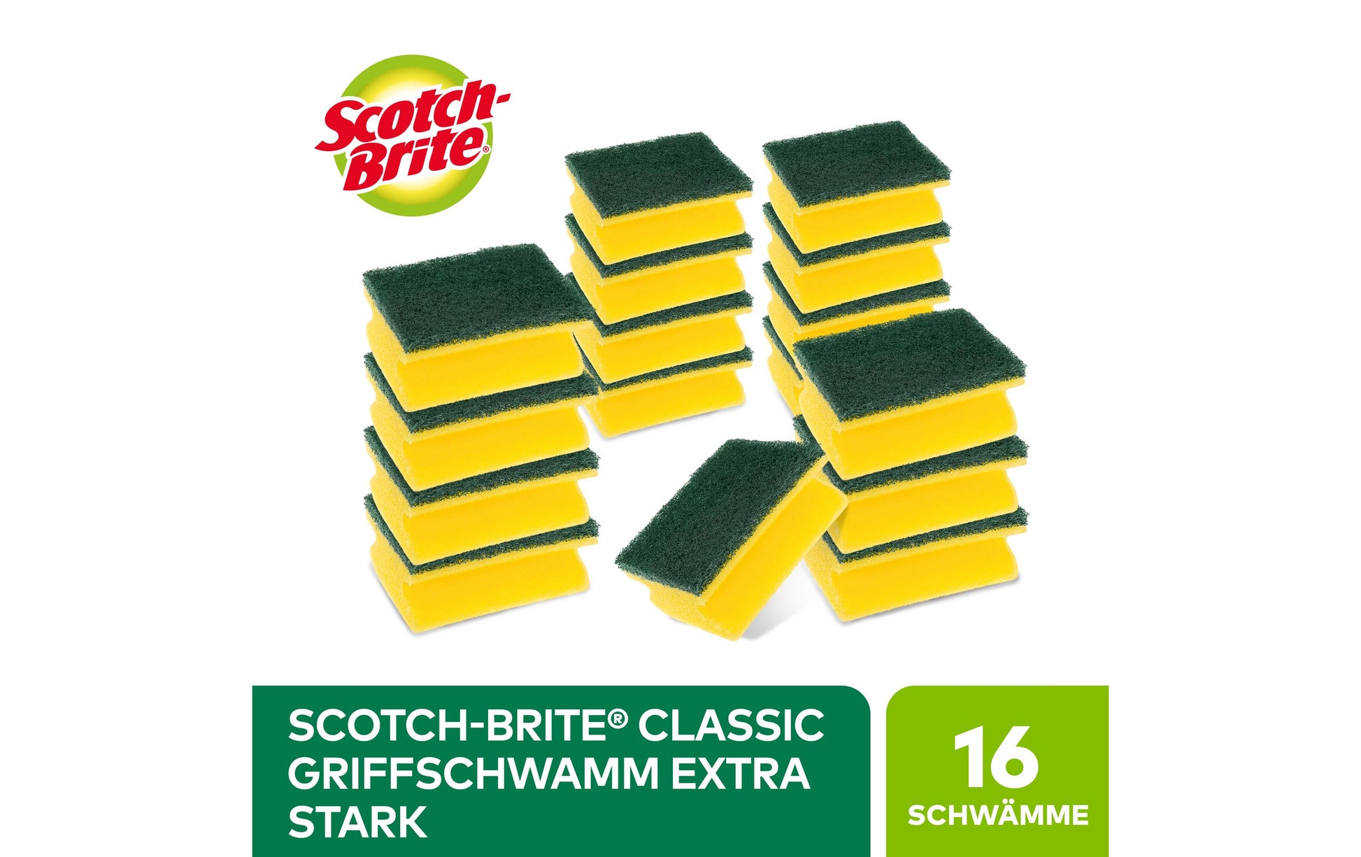3M Scotch-Brite Scheuerschwamm Classic – Schaumstoff, Rechteckig, für Pfannen, mehrfarbig, 16 Stk.