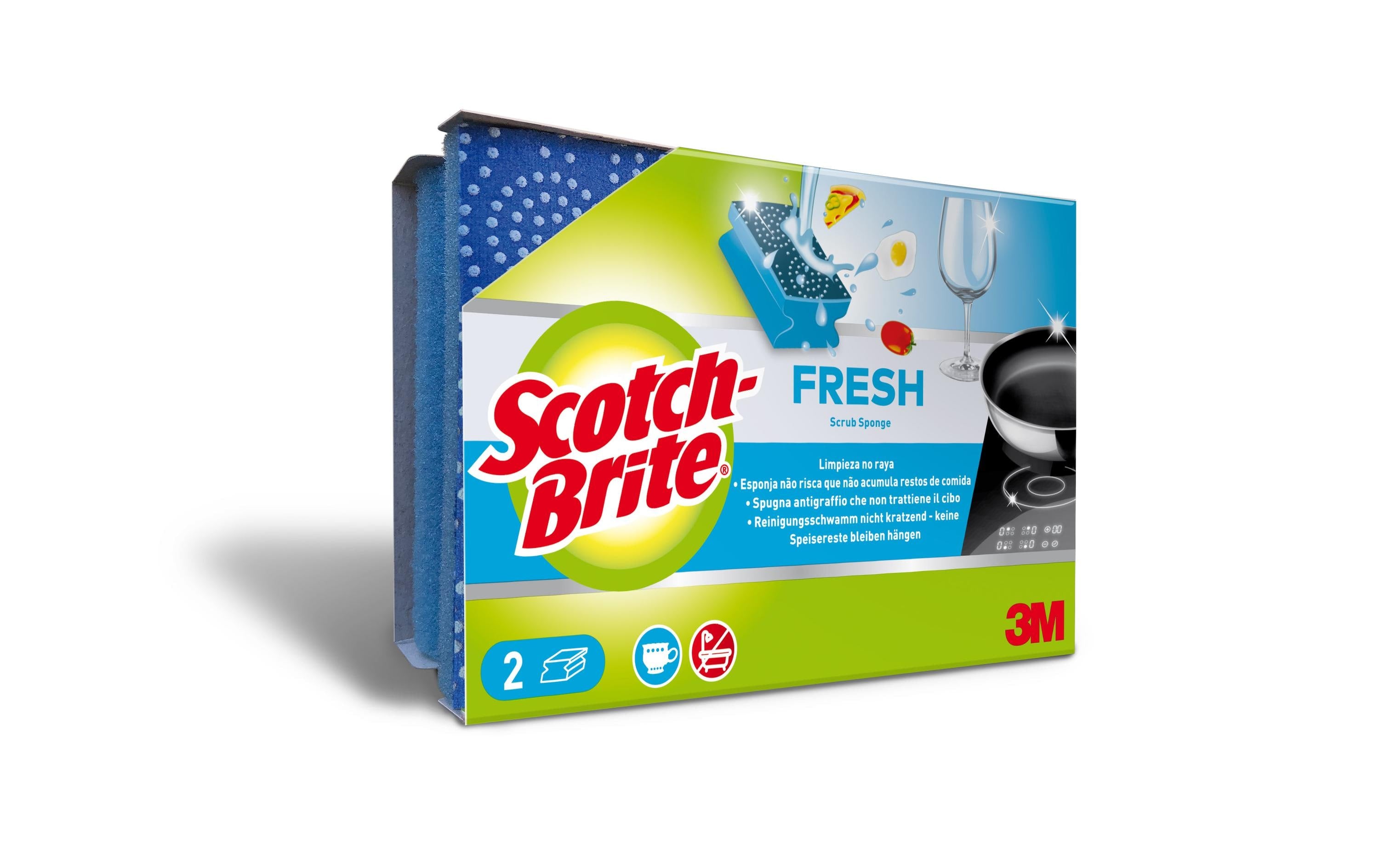 Scotch-Brite Spülschwamm Fresh – Schaumstoff, für Glas, blau, 2 Stk.