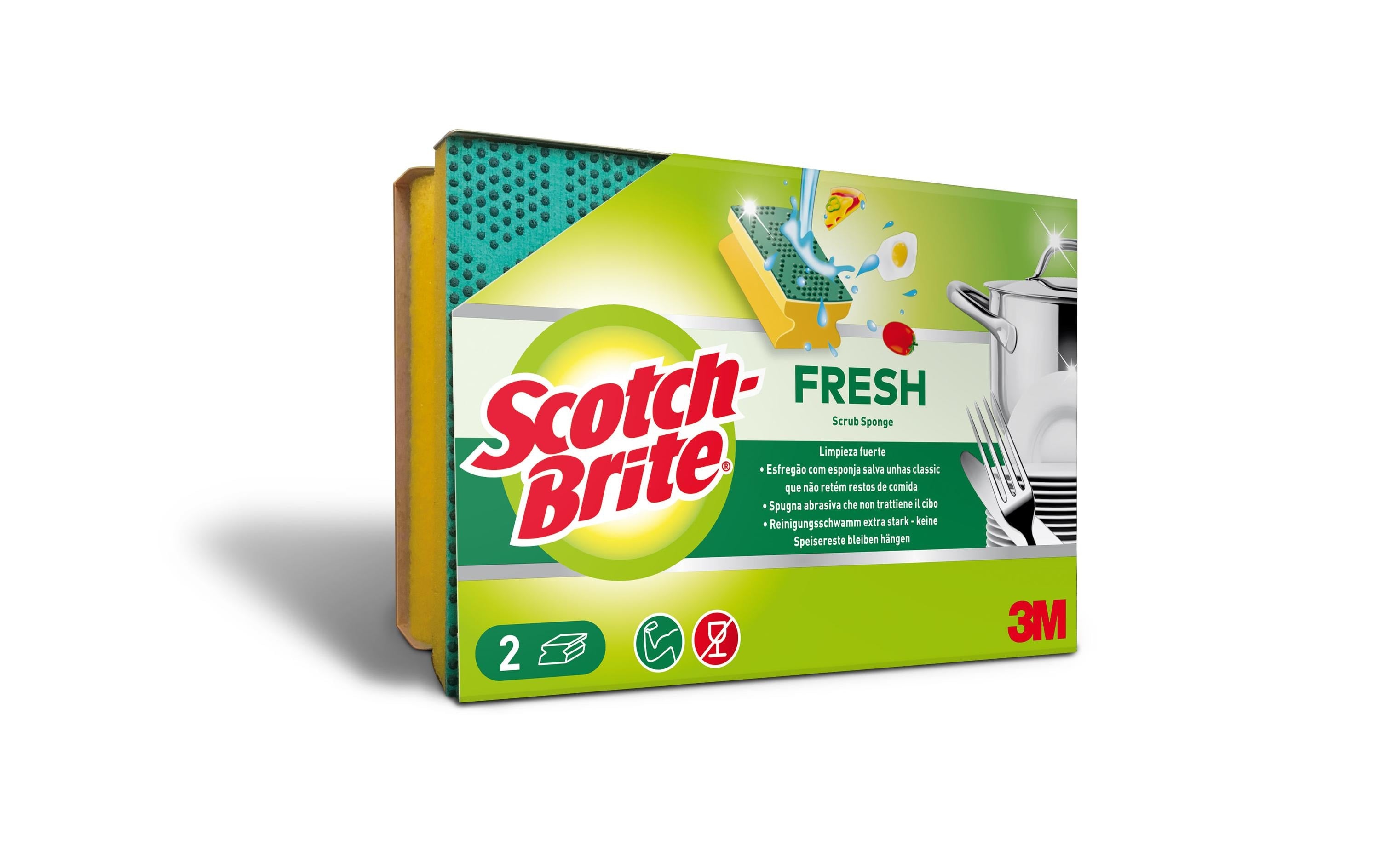 Scotch-Brite Scheuerschwamm extra stark – Schaumstoff, für Chromstahl, mehrfarbig, 2 Stk.