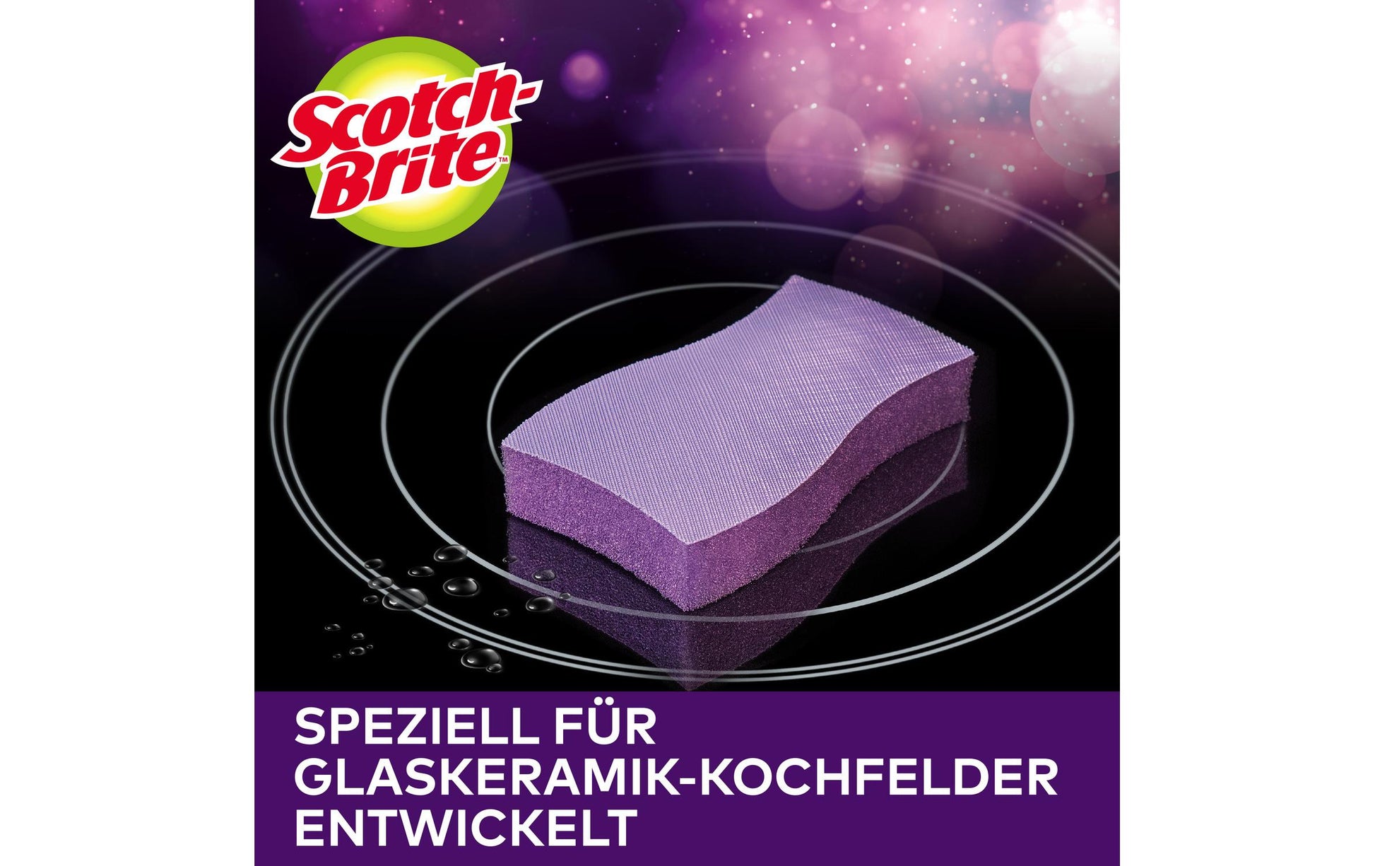 3M Schwamm – Kunststoff, 15 × 15 × 4 cm, violett, für Glaskeramik-Kochfelder, 1 Stk.