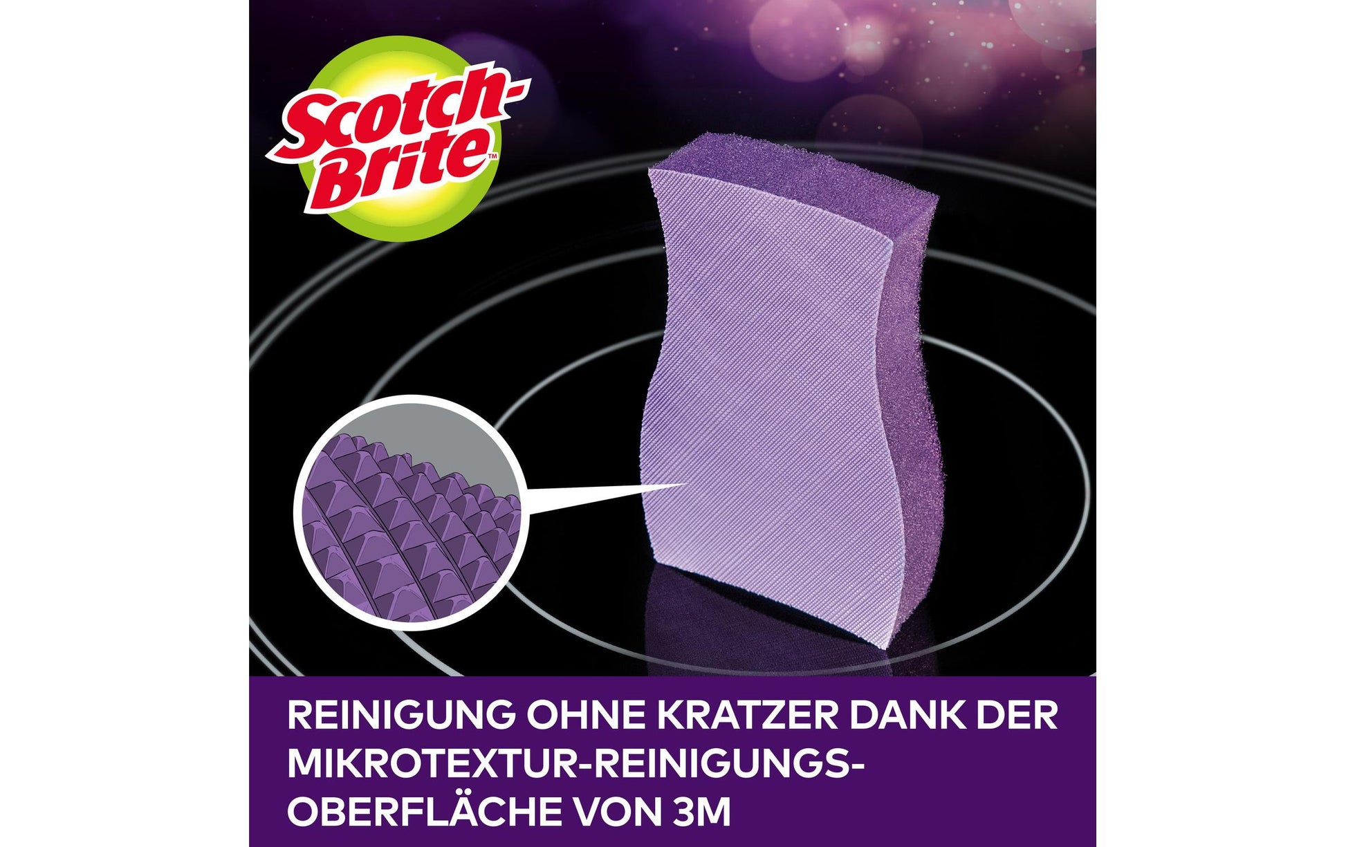 3M Schwamm – Kunststoff, 15 × 15 × 4 cm, violett, für Glaskeramik-Kochfelder, 1 Stk.