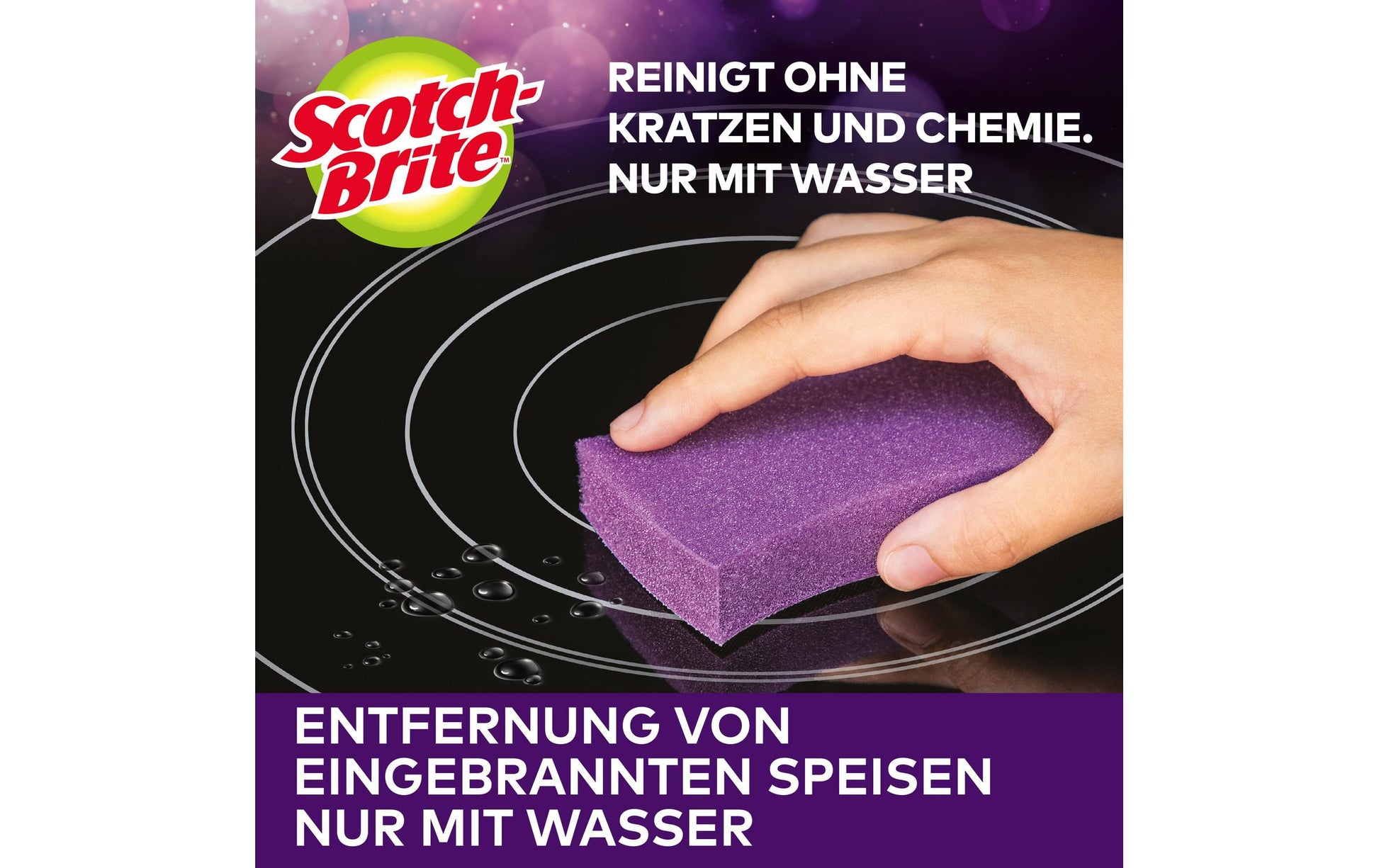 3M Schwamm – Kunststoff, 15 × 15 × 4 cm, violett, für Glaskeramik-Kochfelder, 1 Stk.