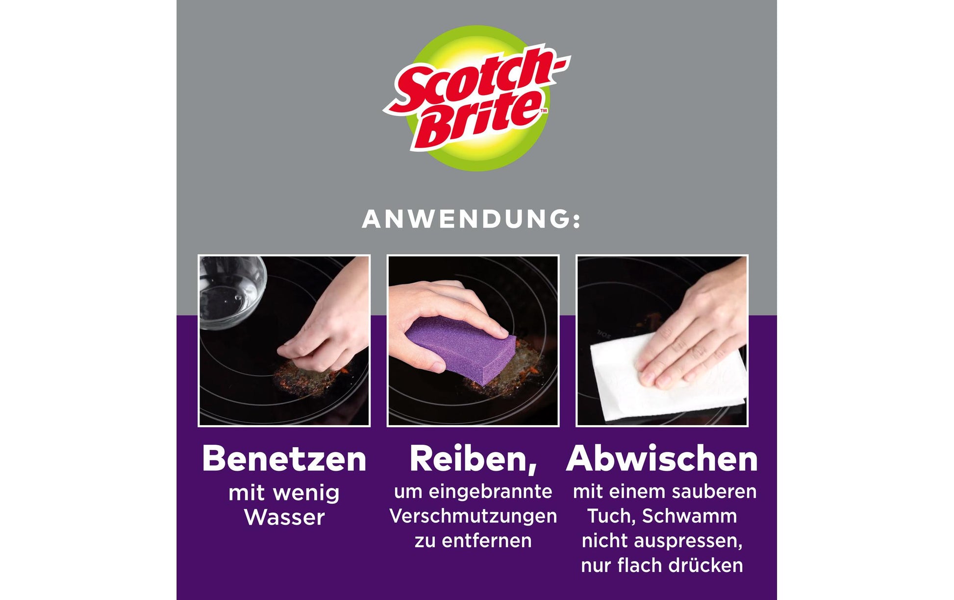 3M Schwamm – Kunststoff, 15 × 15 × 4 cm, violett, für Glaskeramik-Kochfelder, 1 Stk.