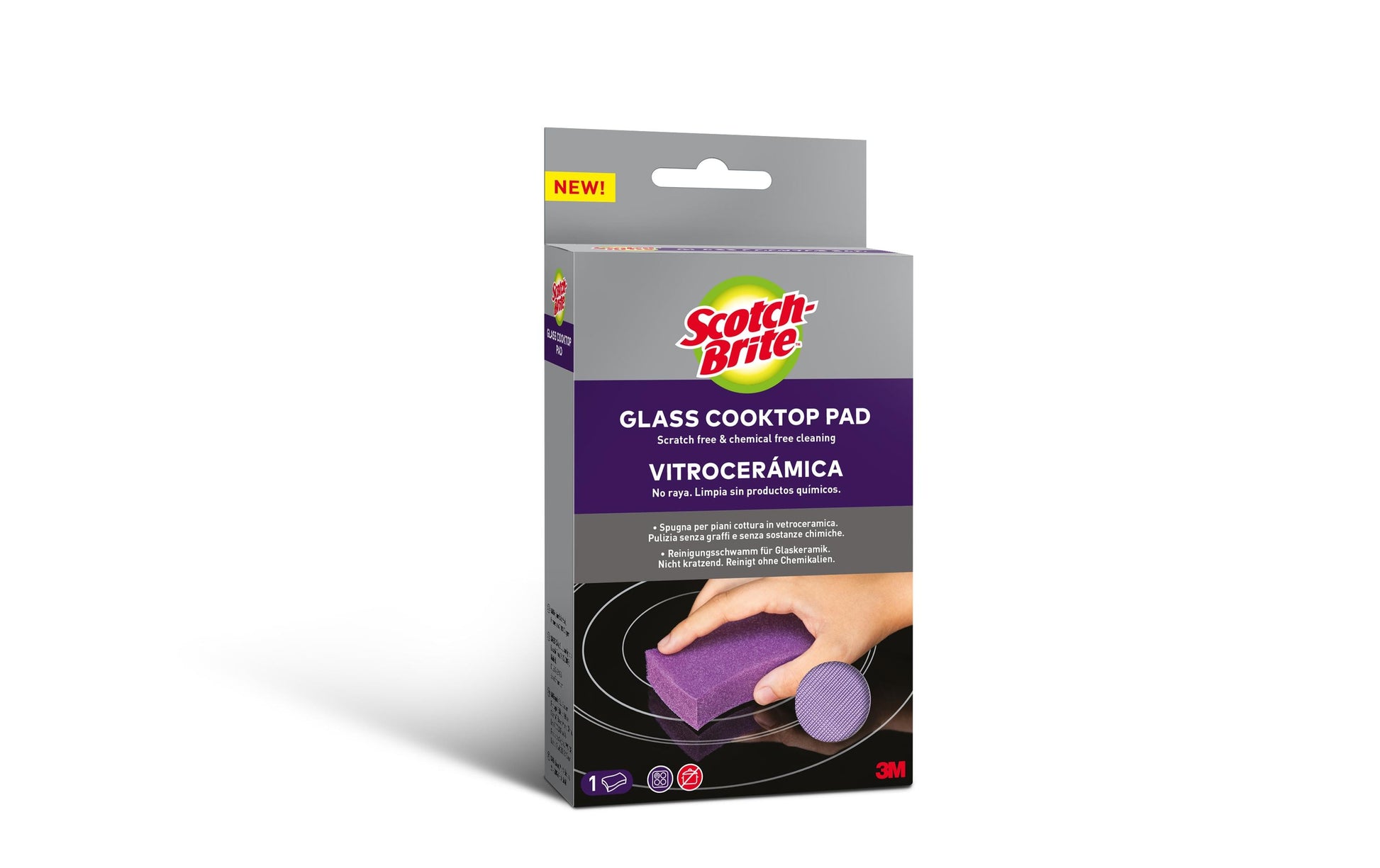 3M Schwamm – Kunststoff, 15 × 15 × 4 cm, violett, für Glaskeramik-Kochfelder, 1 Stk.