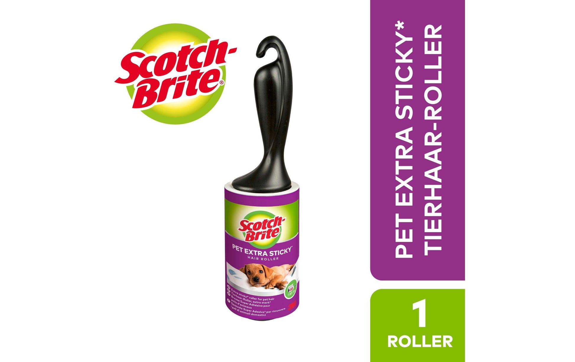 3M Scotch-Brite Fusselroller Extra Sticky – 48 Blatt – Schwarz – Kunststoff