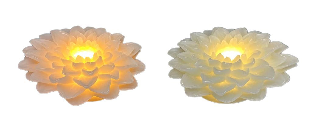 Dameco LED Wachskerze Rose – 2-teilig – Ø 12,5 × 6 cm – Wachs, mehrfarbig