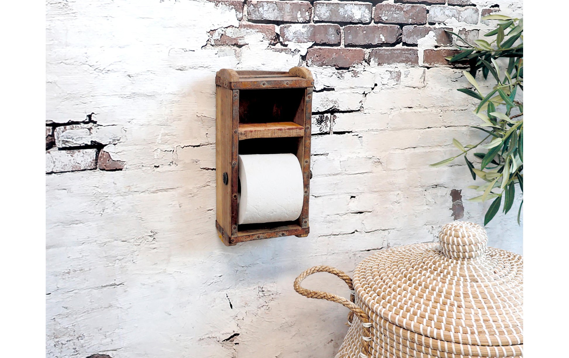 Chic Antique Toilettenpapierhalter – Holz, Braun, Wandmontiert, Zum Bohren, 10 × 15 × 30 cm