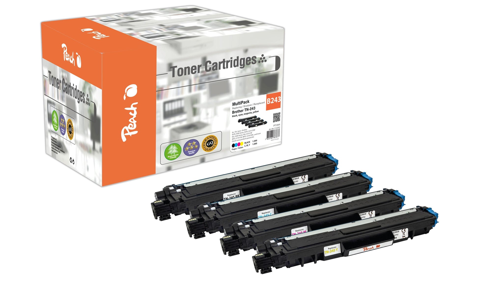 Peach Toner-Multipack TN-243 – BK/C/M/Y, 1000 Seiten – für Brother DCPL 3500 Serie, DCPL 3510 CDW und andere