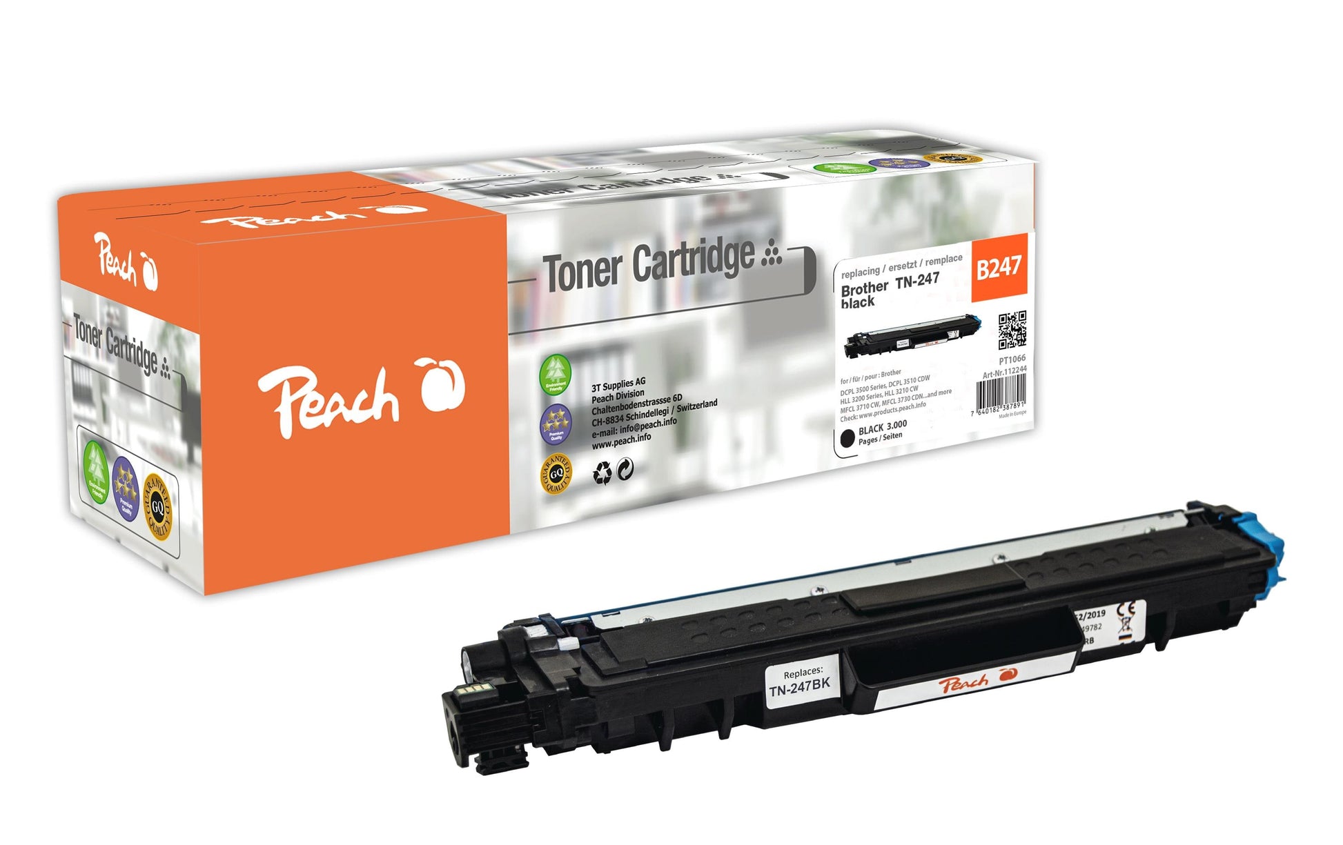 Peach TN-247BK Schwarz Toner – Kompatibel – 3'000 Seiten – für Brother DCPL 3500/DCPL 3510/DCPL 3517 u. a.