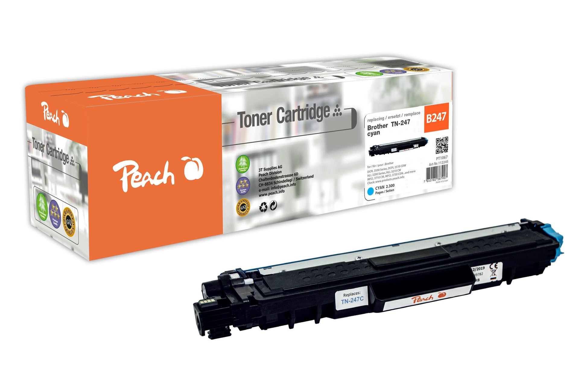 Peach TN-247C Cyan Toner – Kompatibel – 2'300 Seiten – für Brother HLL 3200/HLL 3210/MFCL 3730 und andere