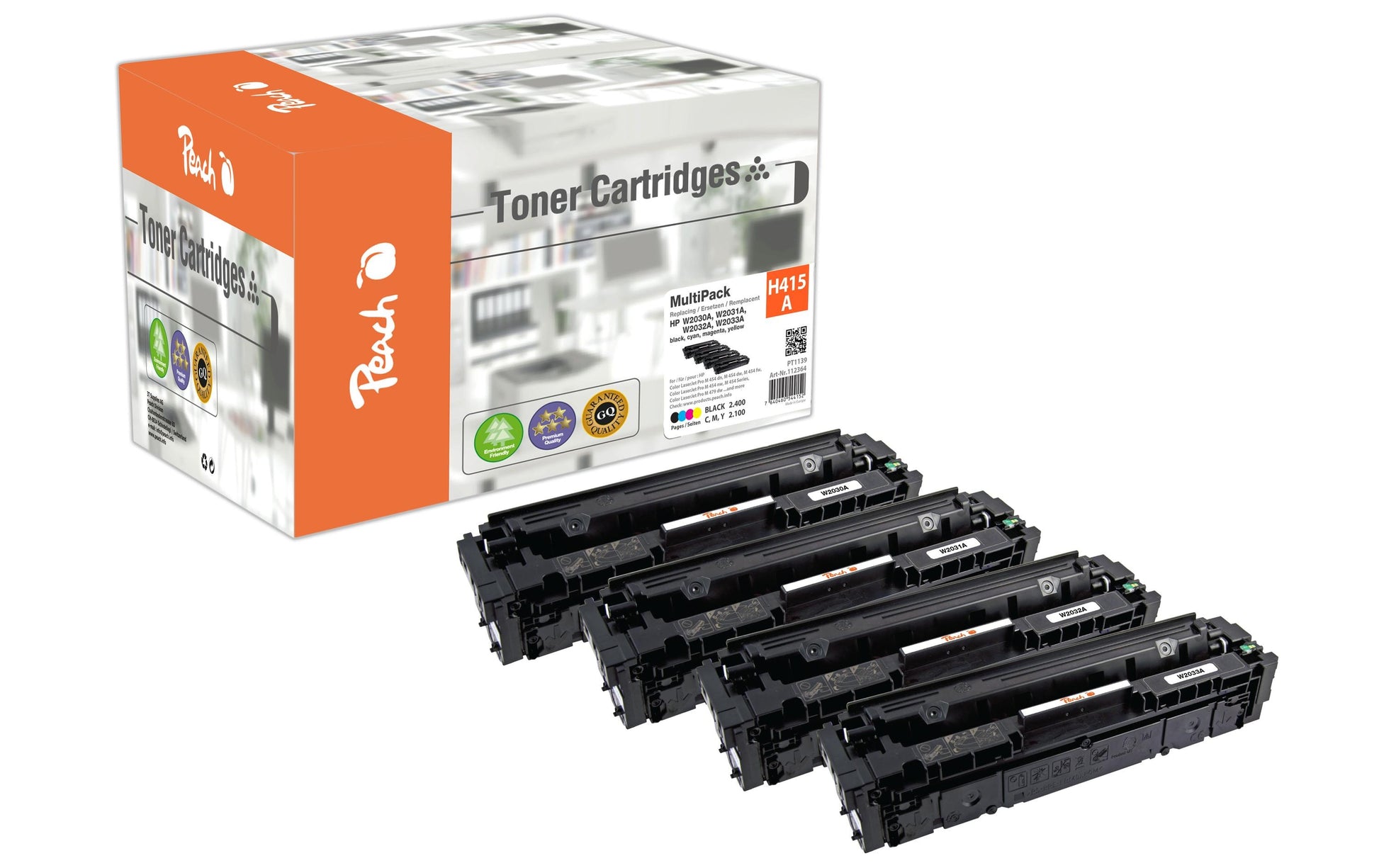 Peach Toner-Multipack – BK/C/M/Y, schwarz 2400, C/M/Y 2100 Seiten – für HP Color LaserJet M455 dn und andere
