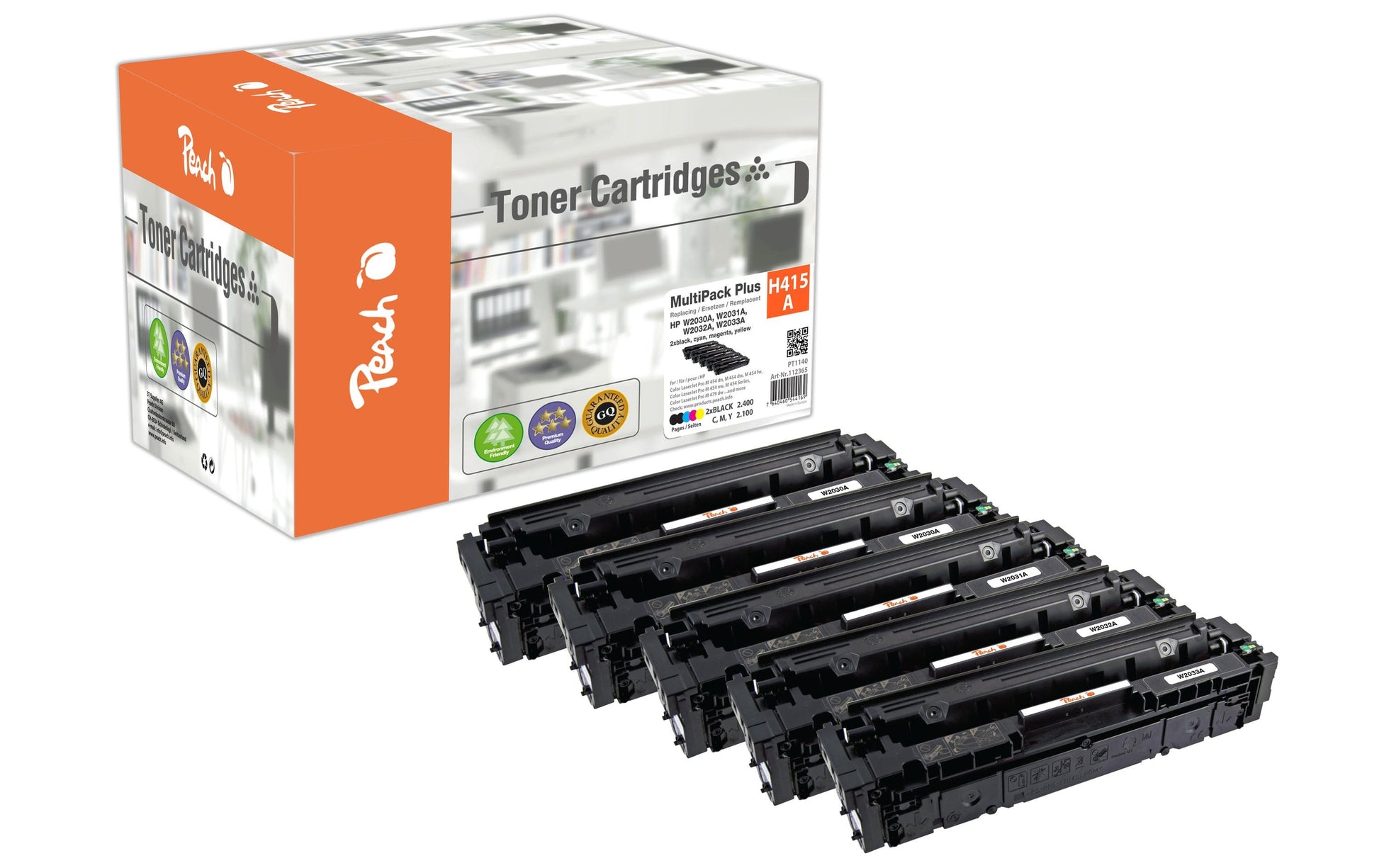 Peach Toner-Multipack 415A / W2030-3A – BK/C/M/Y, 2100 Seiten – für HP M455/MFP M480/Managed E45028 u. a.