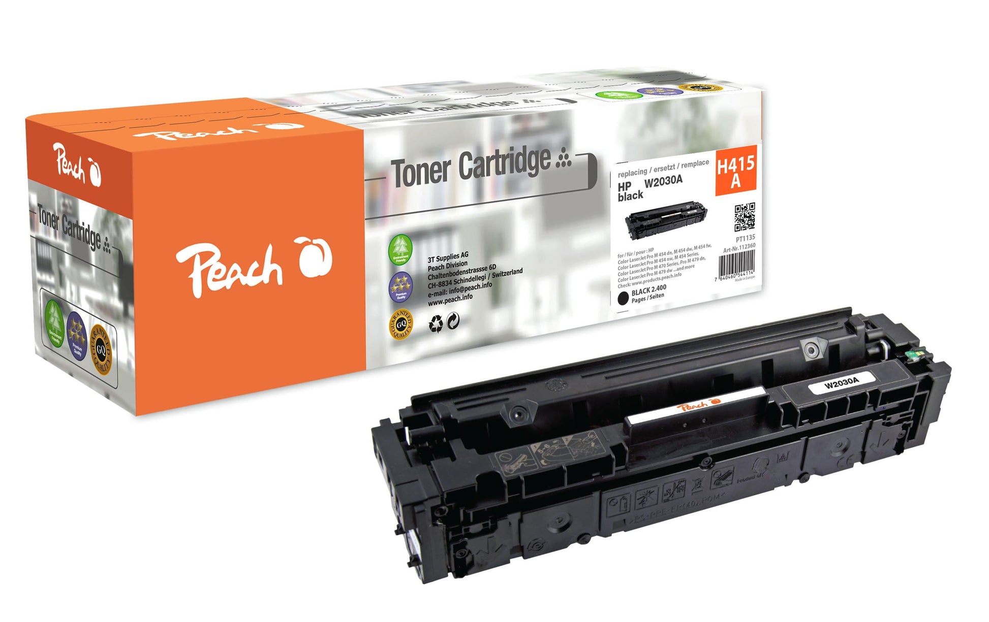 Peach Toner 415A/W2030A – schwarz, 2400 Seiten – für HP M455dn/M480f/E45028dn und andere