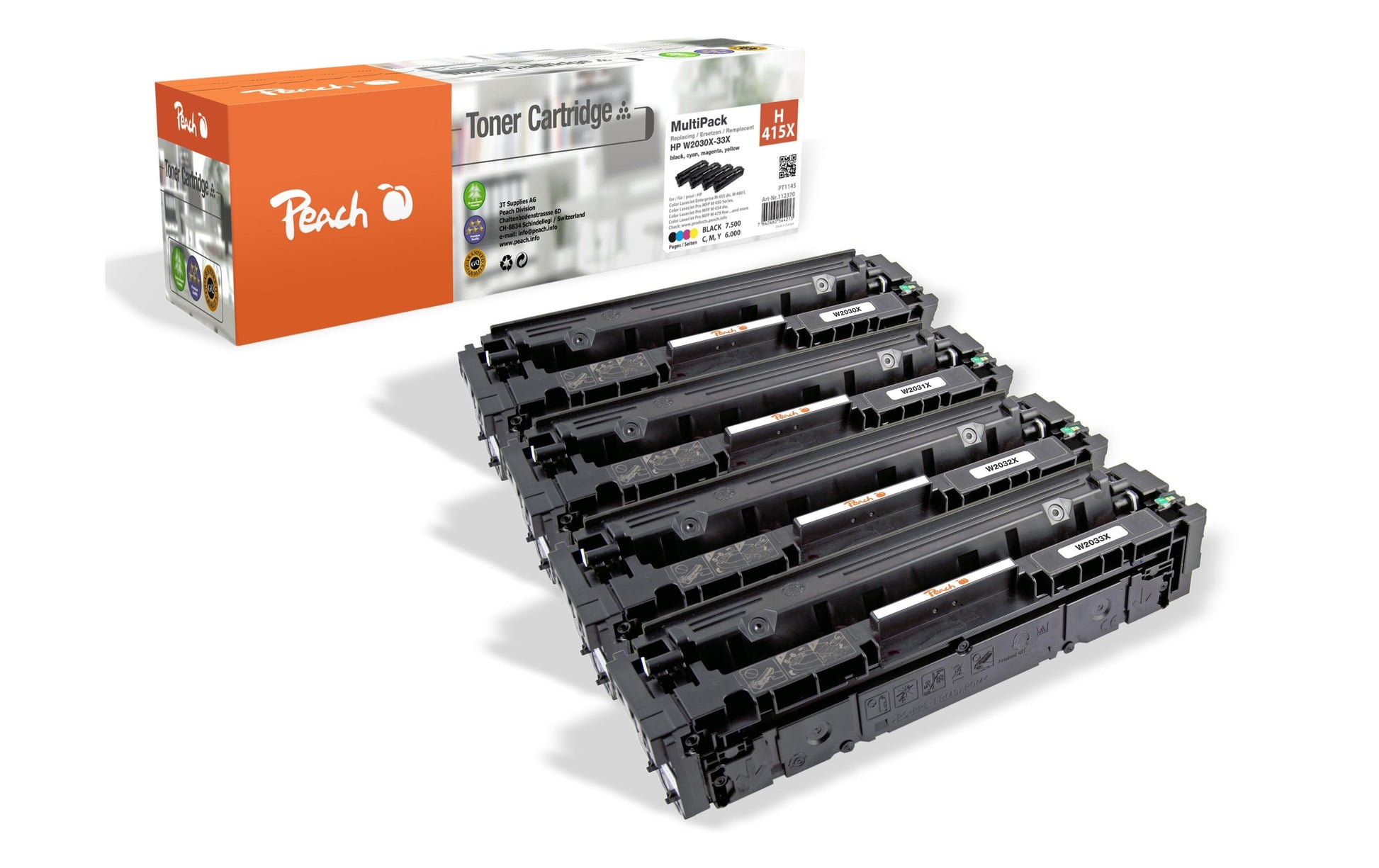 Peach Toner-Multipack 415X – BK/C/M/Y, 6000 Seiten – für HP M455dn, M480f, E45028dn und andere