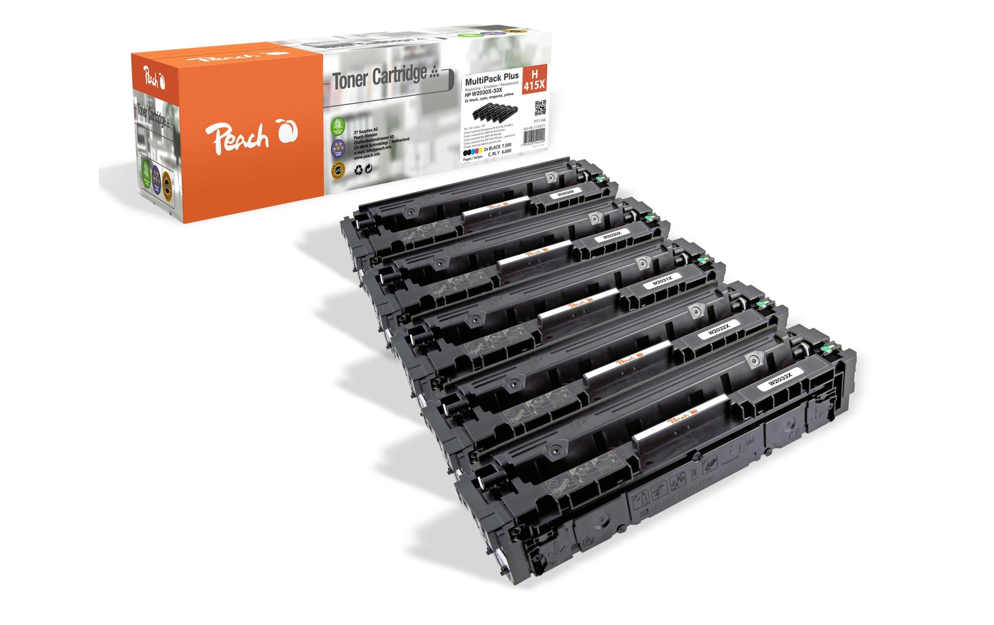 Peach Toner-Multipack – BK/C/M/Y, 7500 Seiten – für HP Enterprise M 455 dn/MFP M 480 f und andere