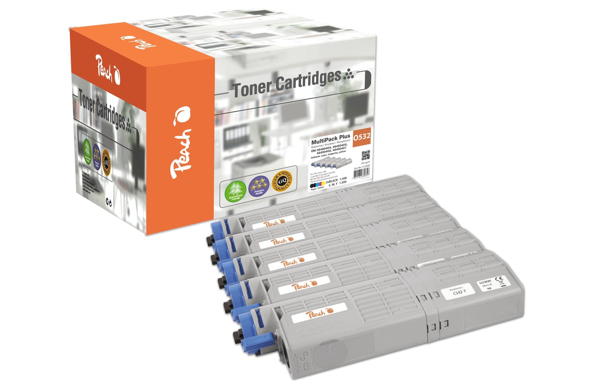 Peach Toner-Multipack OKI 46490401-4 – BK/C/M/Y, 1500 Seiten – für OKI C532DN/C542DN/MC563DN und andere