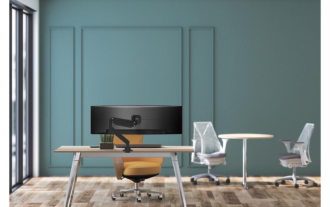 Neomounts D775 Blackplus – Monitorarm, Tischklemme, Tischdurchführung, bis 49", höhenverstellbar, Gasfeder