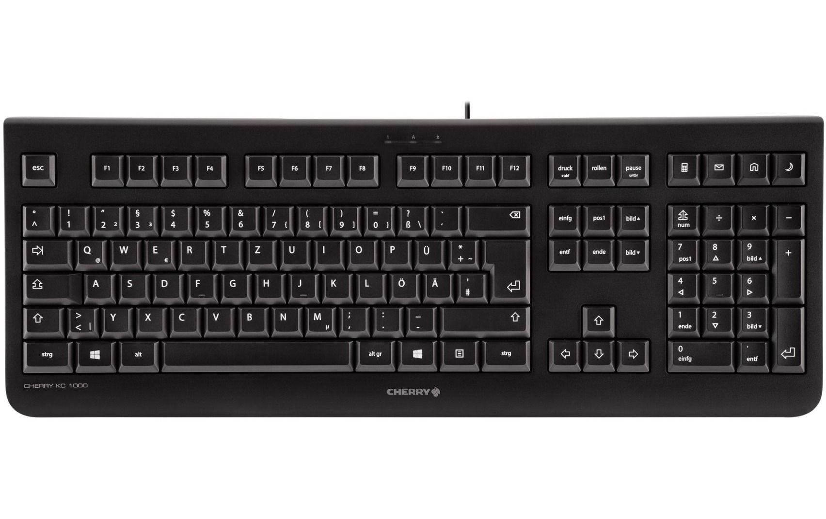 CHERRY KC 1000 – Tastatur, kabelgebunden (USB), CH-Layout (DE-CH), Fullsize (mit Ziffernblock), Schwarz