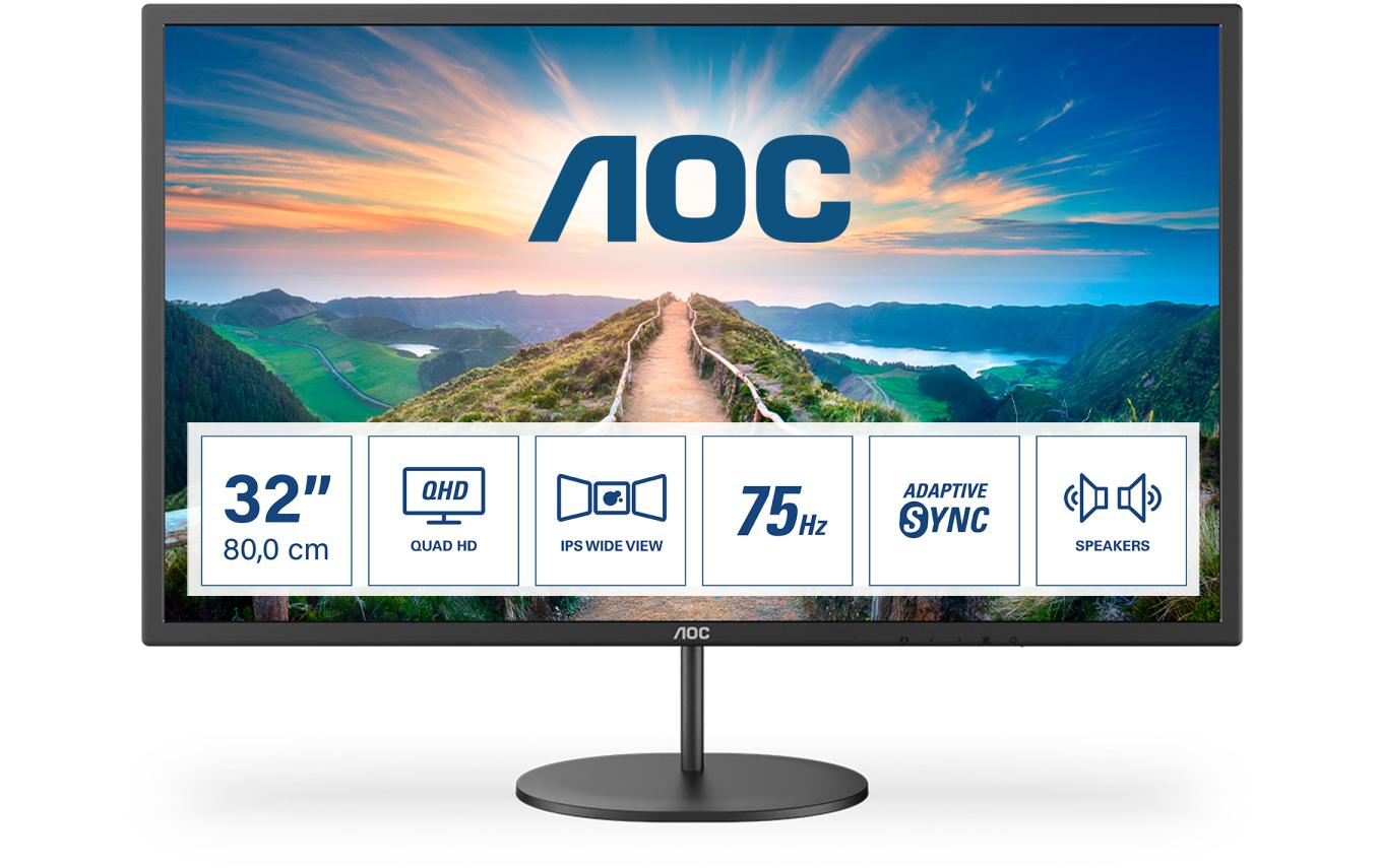 AOC Q32V4 – Monitor, 31,5", IPS, 75 Hz, 250 cd/m², Adaptive Sync, Lautsprecher, VESA 100 × 100, Schwarz