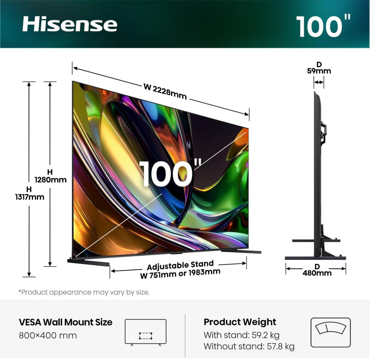 Hisense 100UR8DS – 100" TV – 4K UHD – QD-Mini-LED – VIDAA – 180 Hz – Dolby Vision IQ