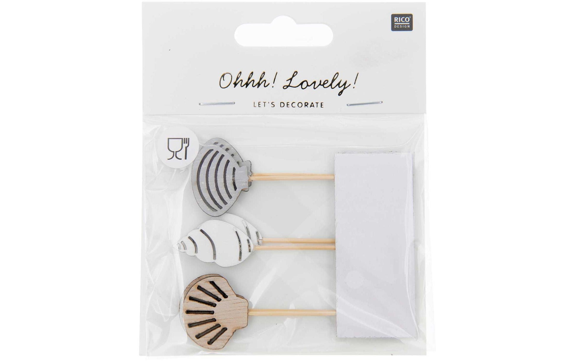 Rico Design Party-Piekser Muscheln – Weiss – 7,5 cm – Holz – 6 Stk