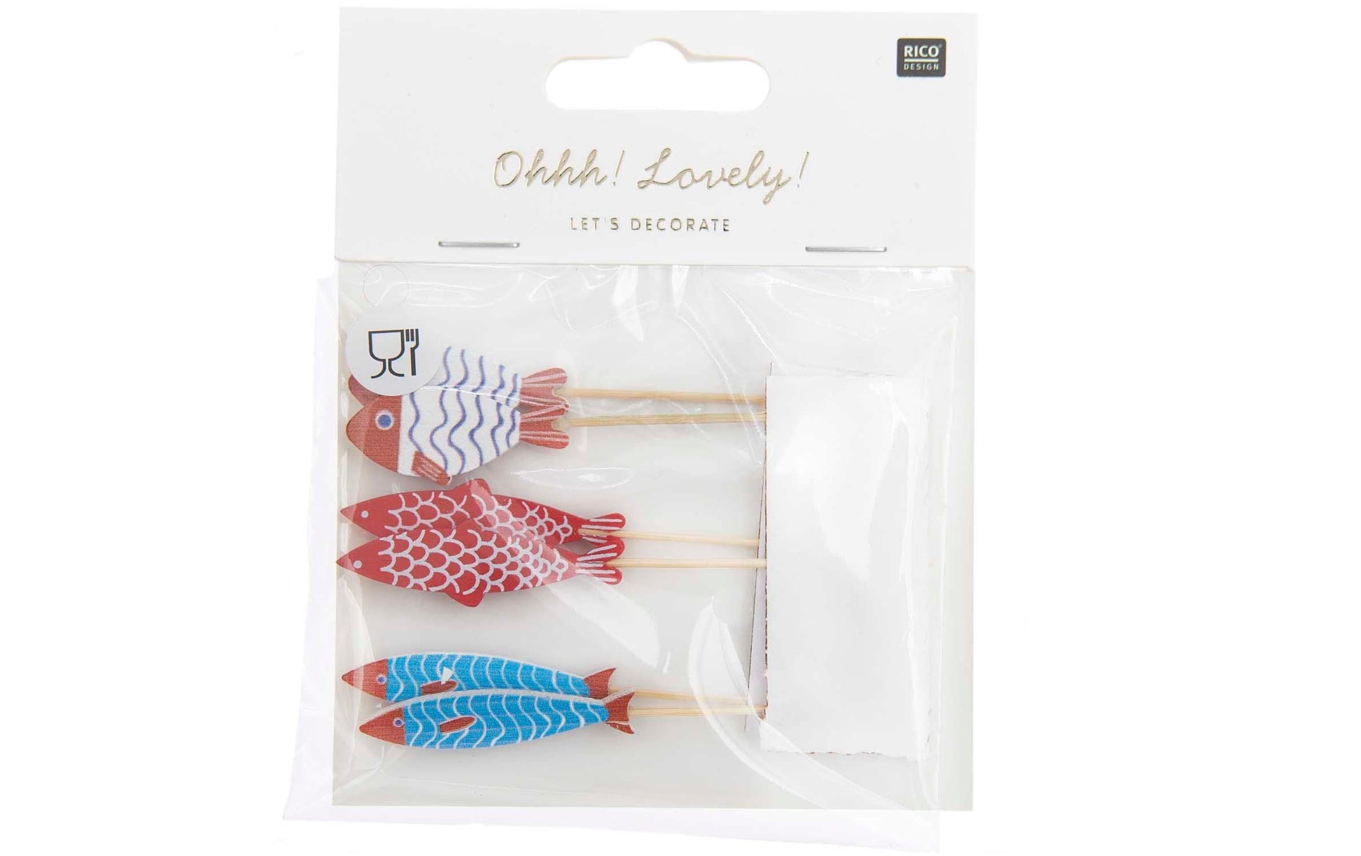 Rico Design Party-Piekser Fische – Weiss – 8 cm – Holz – 6 Stk