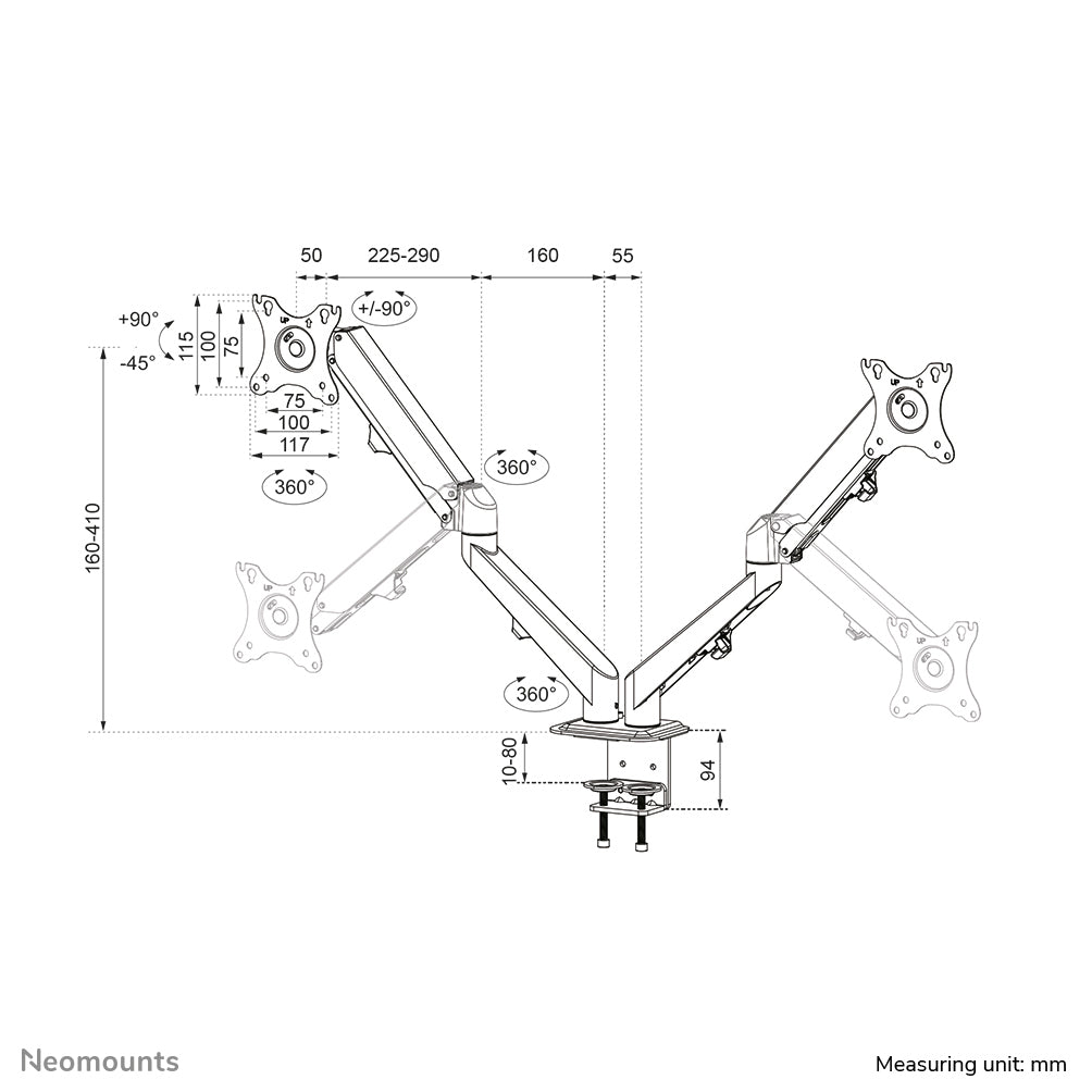 Neomounts DS70-700BL2 – Monitorarm, bis 27", neigbar, schwenkbar, schwarz