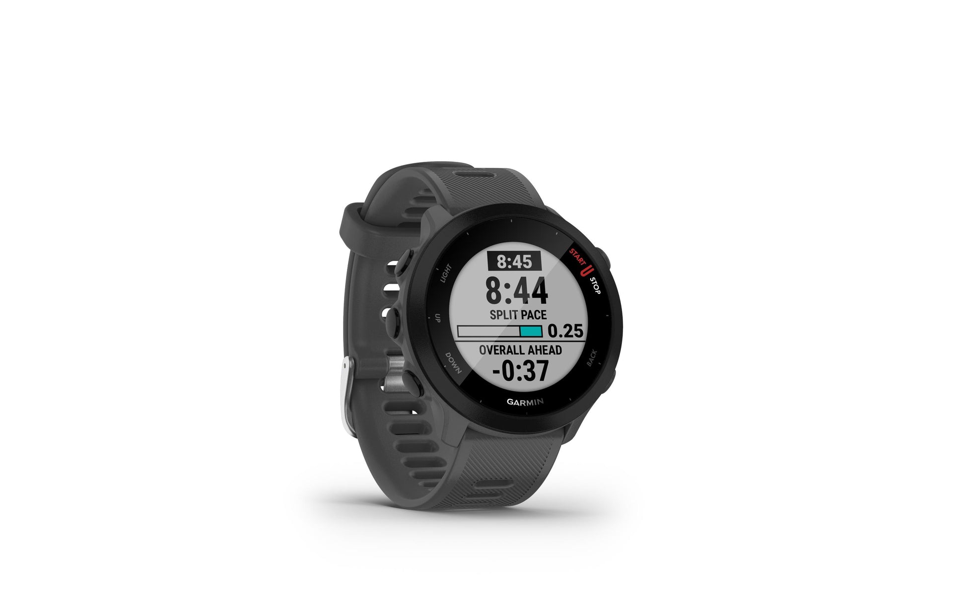 Garmin Forerunner 55 – GPS-Smartwatch – 42 mm, GPS, MIP, 5 ATM, Monterra Grau, Sportarmband