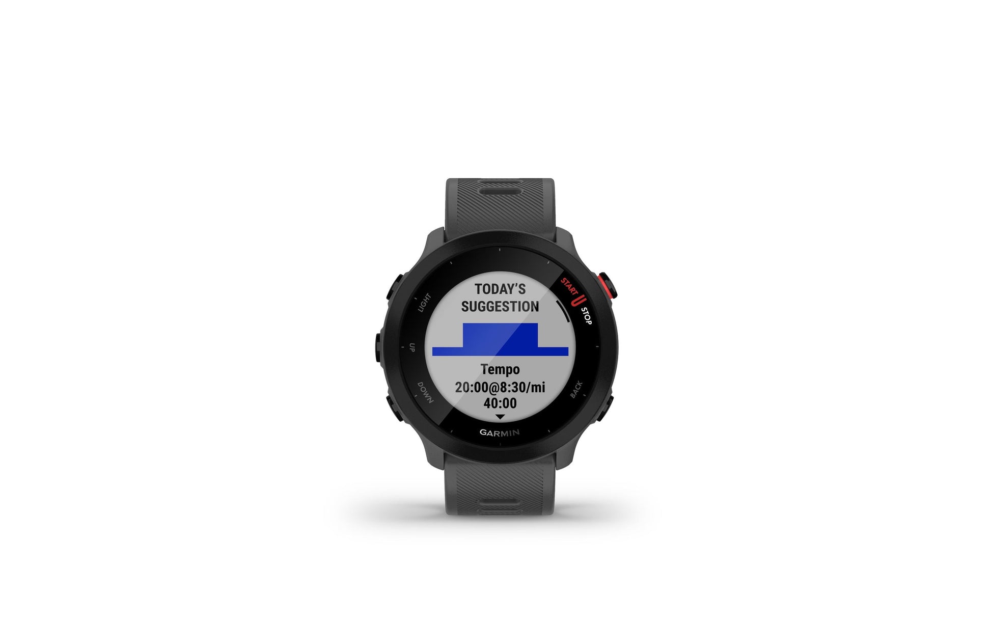 Garmin Forerunner 55 – GPS-Smartwatch – 42 mm, GPS, MIP, 5 ATM, Monterra Grau, Sportarmband