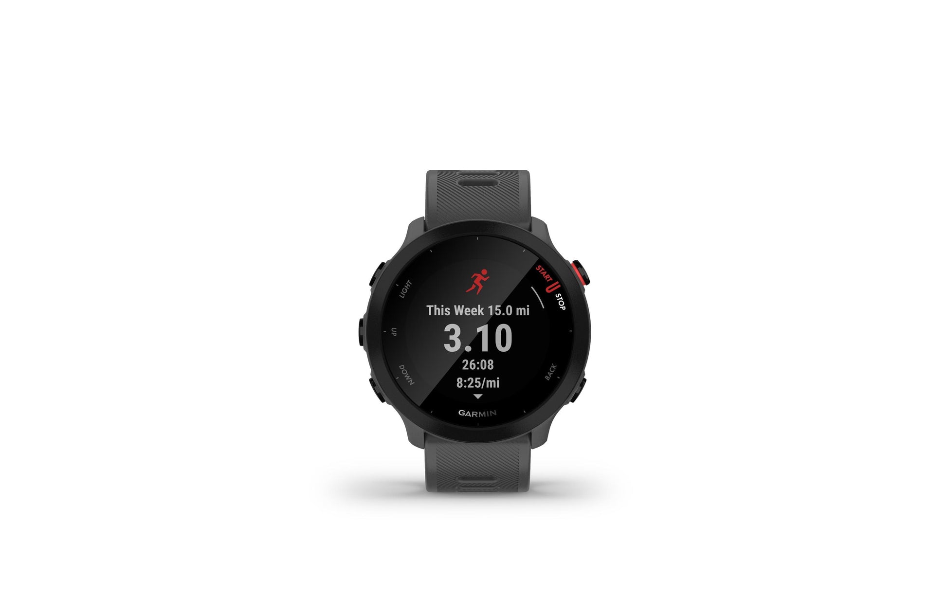 Garmin Forerunner 55 – GPS-Smartwatch – 42 mm, GPS, MIP, 5 ATM, Monterra Grau, Sportarmband