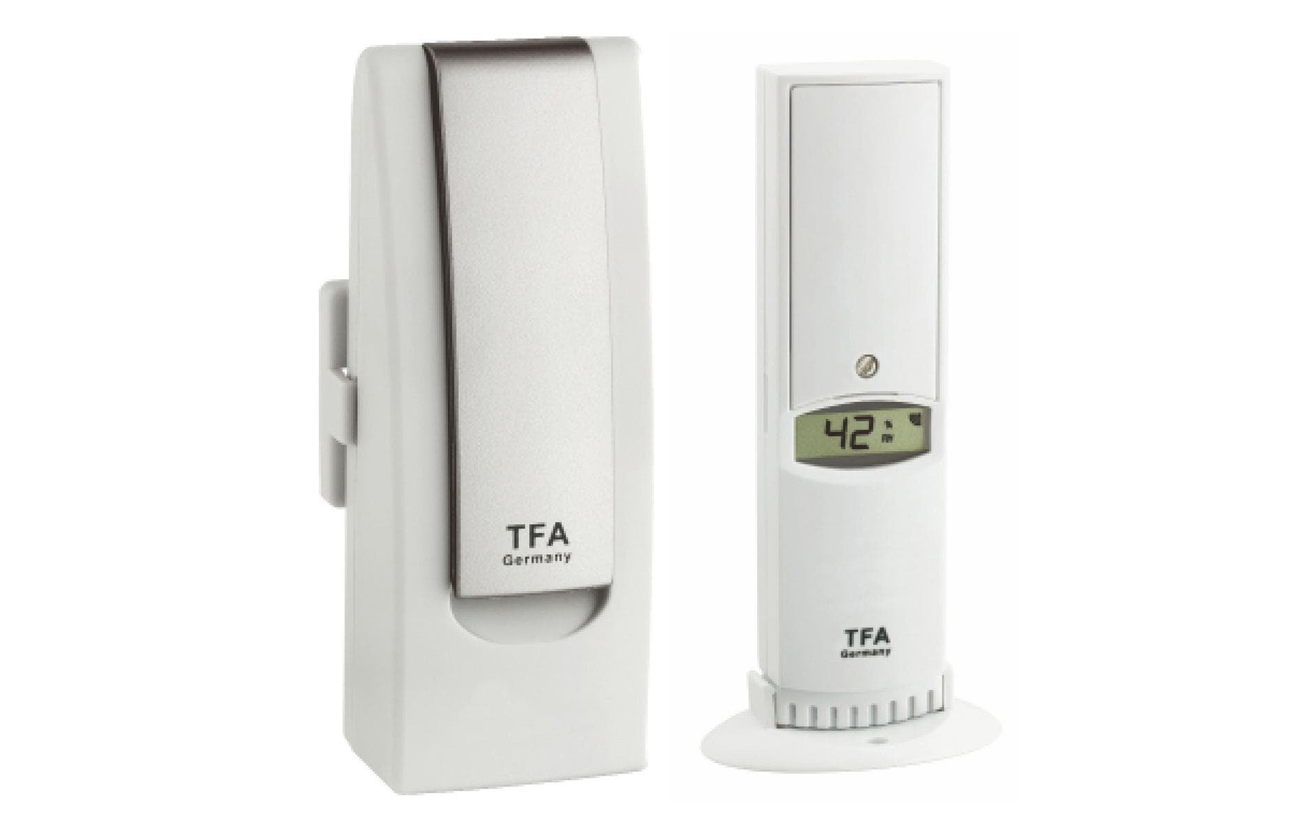 TFA-Dostmann WeatherHub – Thermo-/Hygrosensor, WLAN, Display, 200 m Reichweite – Weiss, für TFA-Dostmann Weath